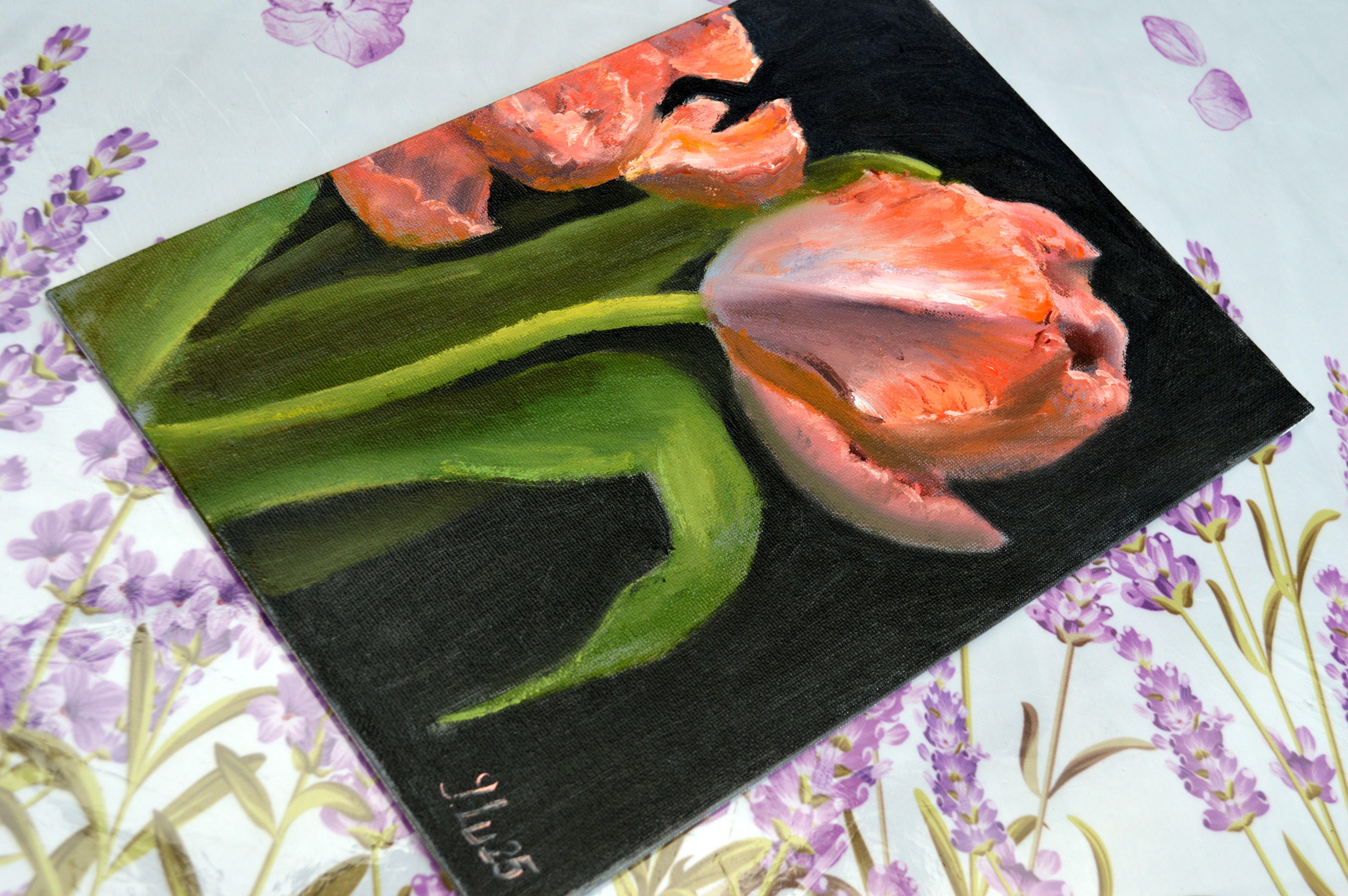 Korallen Tulpen Triptychon im Angebot 8