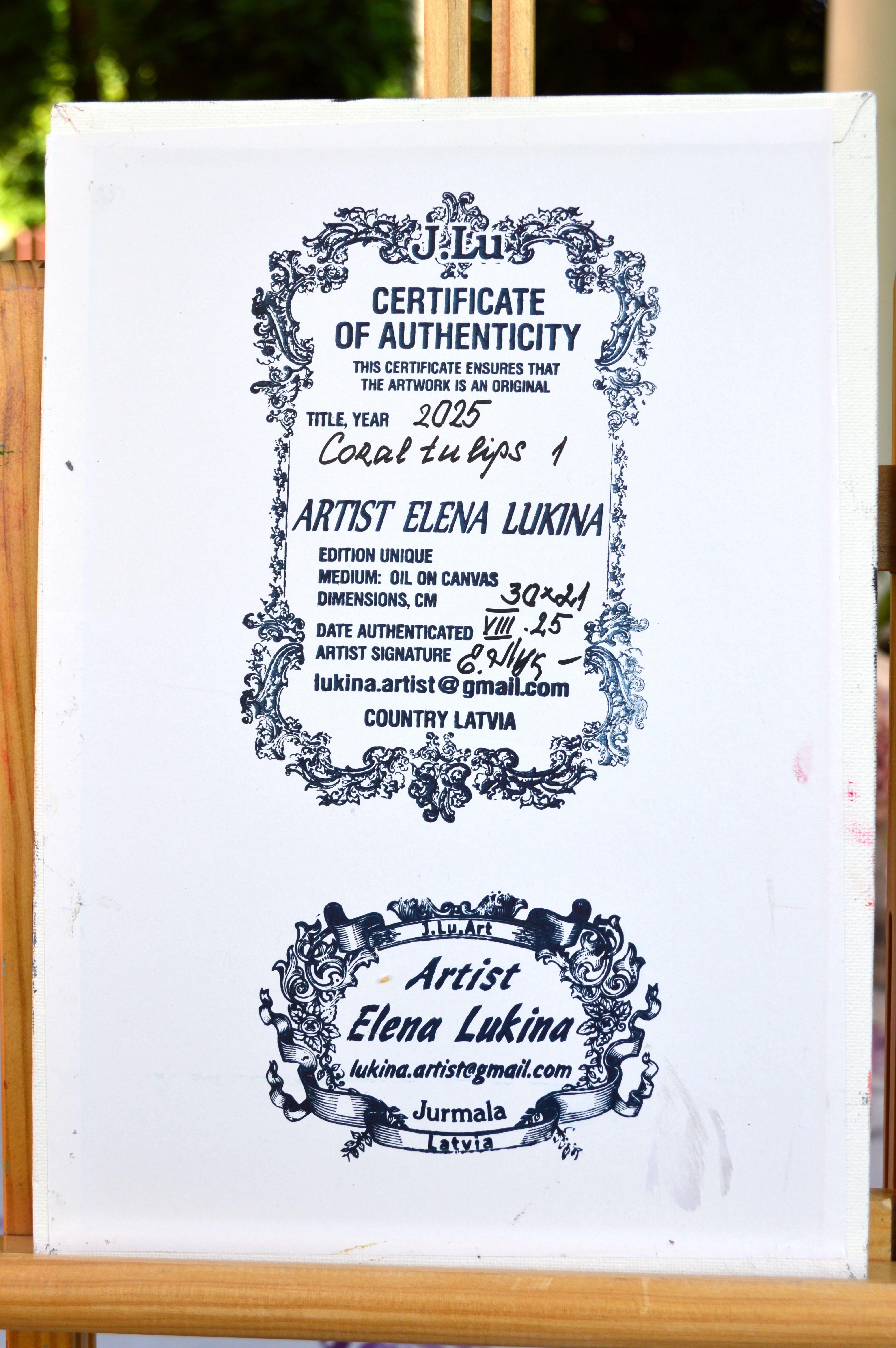 Korallen Tulpen Triptychon im Angebot 11