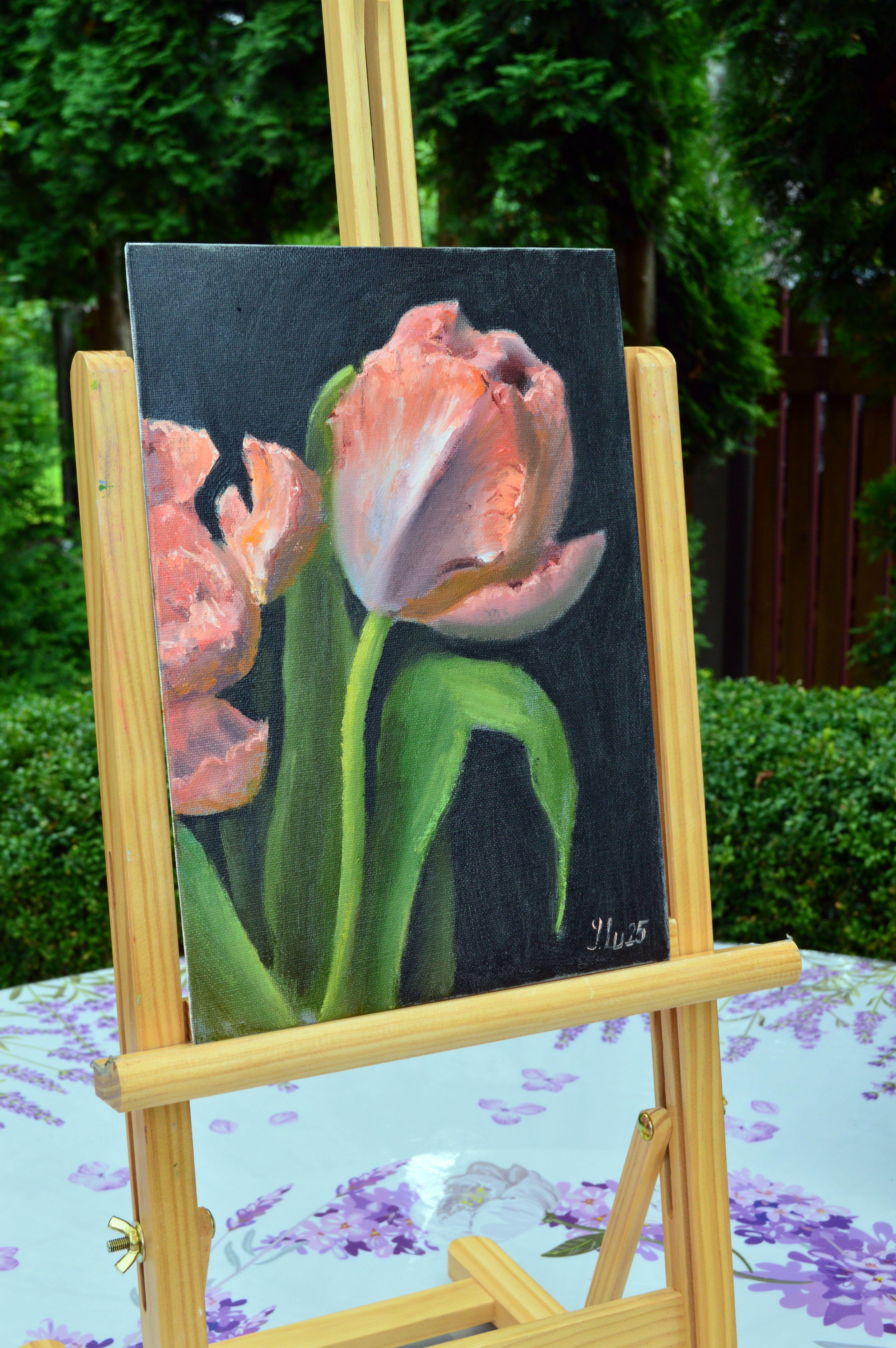 Korallen Tulpen Triptychon im Angebot 3