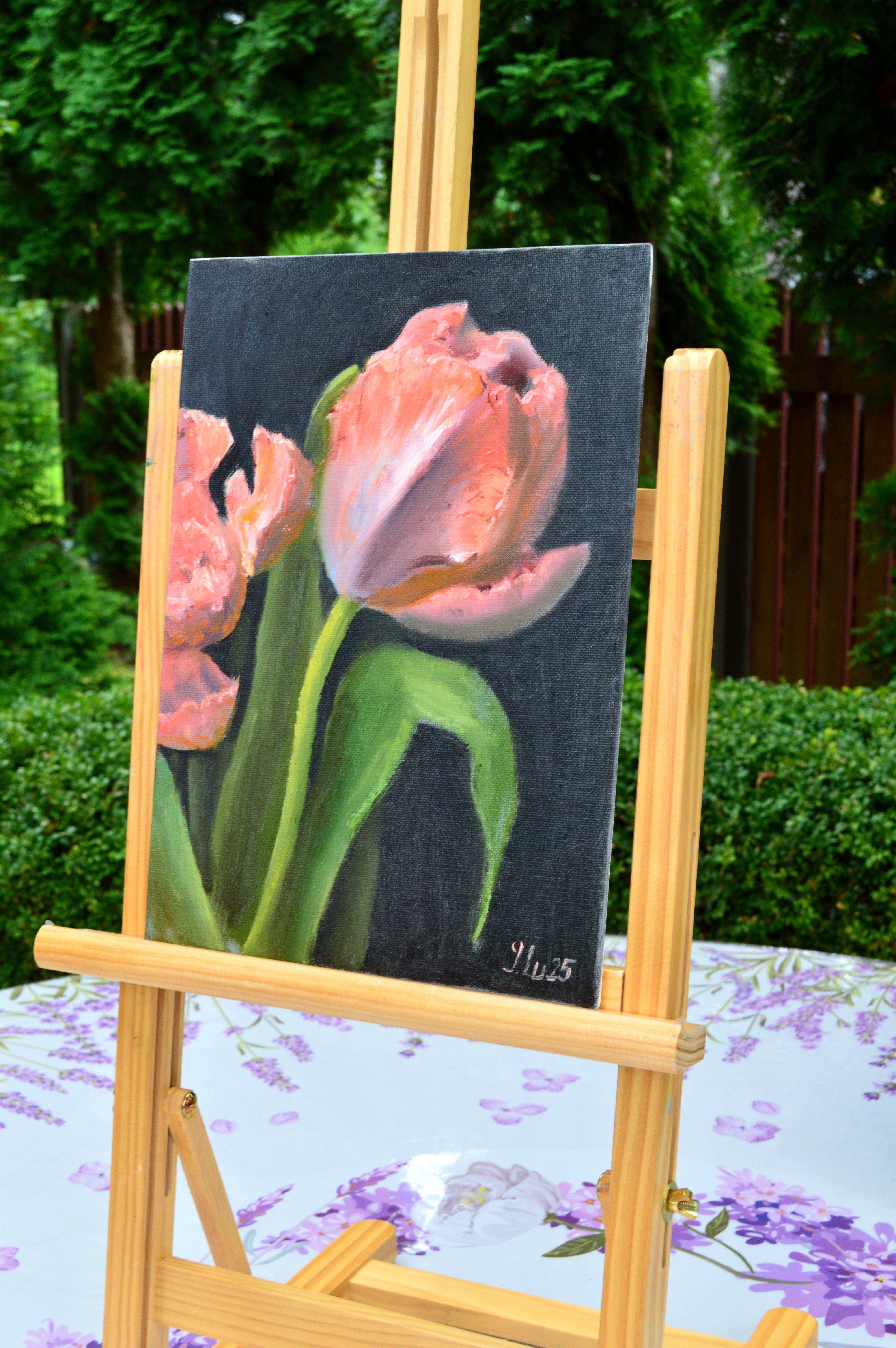 Korallen Tulpen Triptychon im Angebot 4
