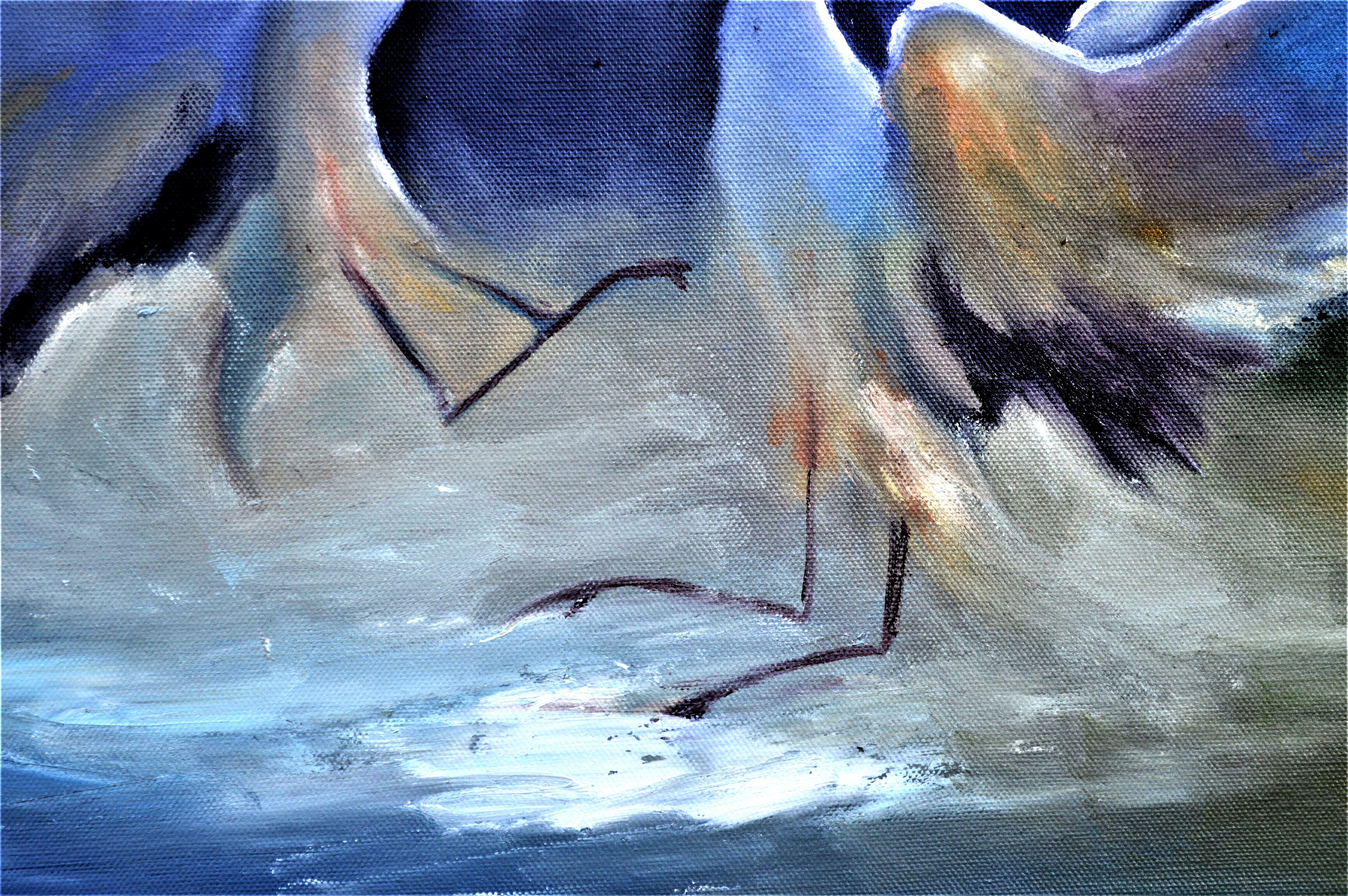 Peinture à l'huile Crane s'embrassant 40X80 en vente 5