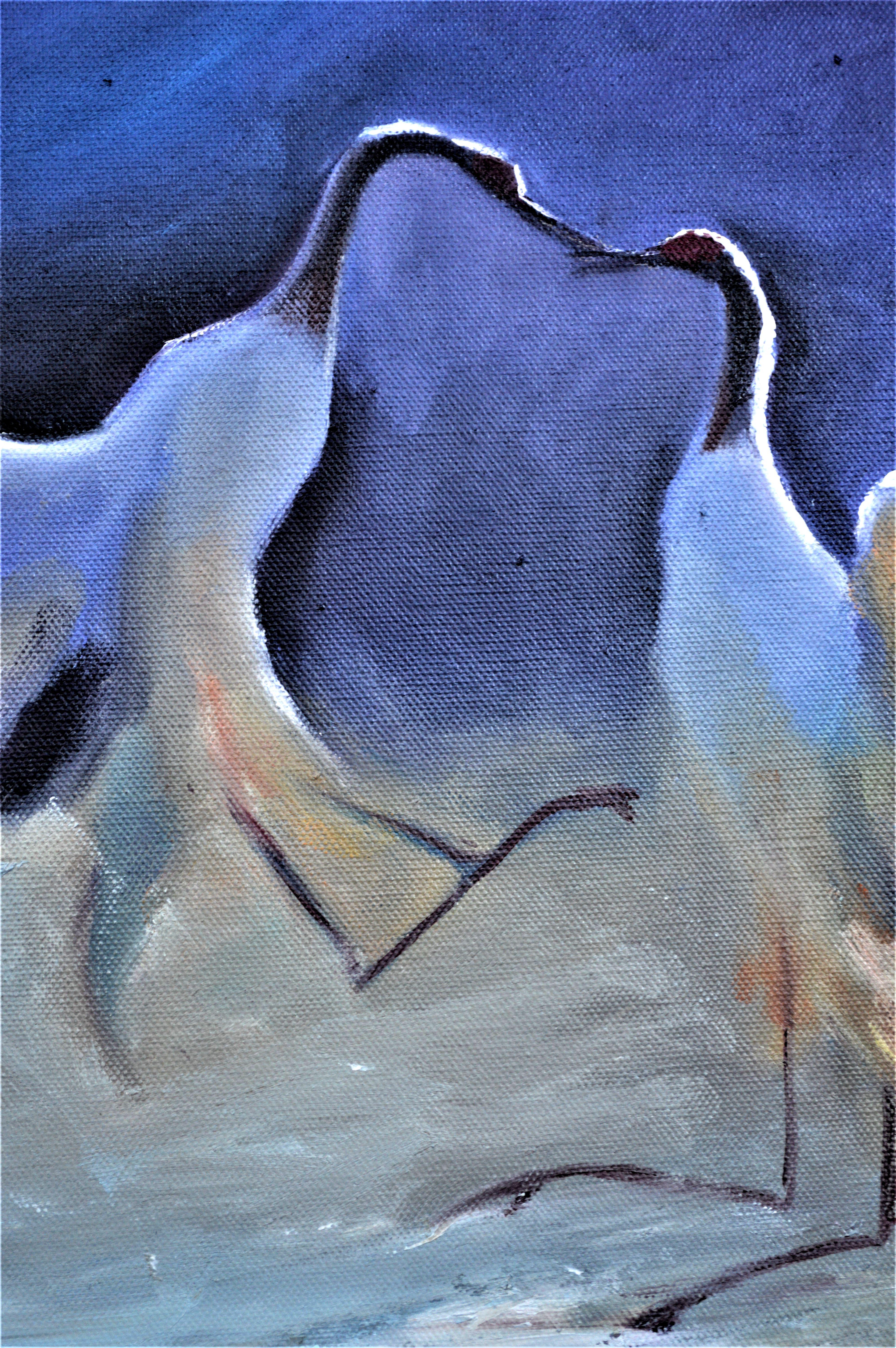 Peinture à l'huile Crane s'embrassant 40X80 en vente 8