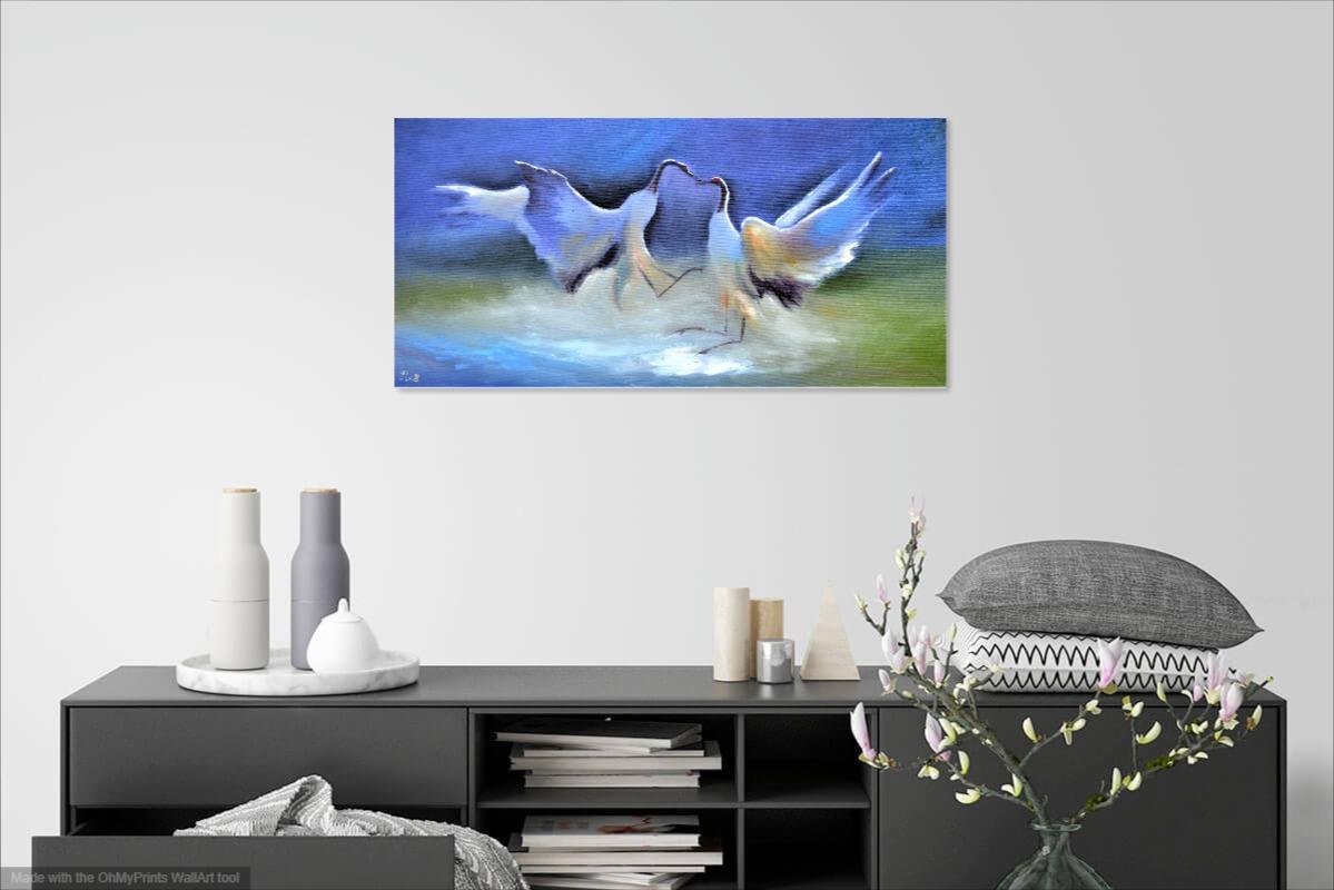 Peinture à l'huile Crane s'embrassant 40X80 en vente 15
