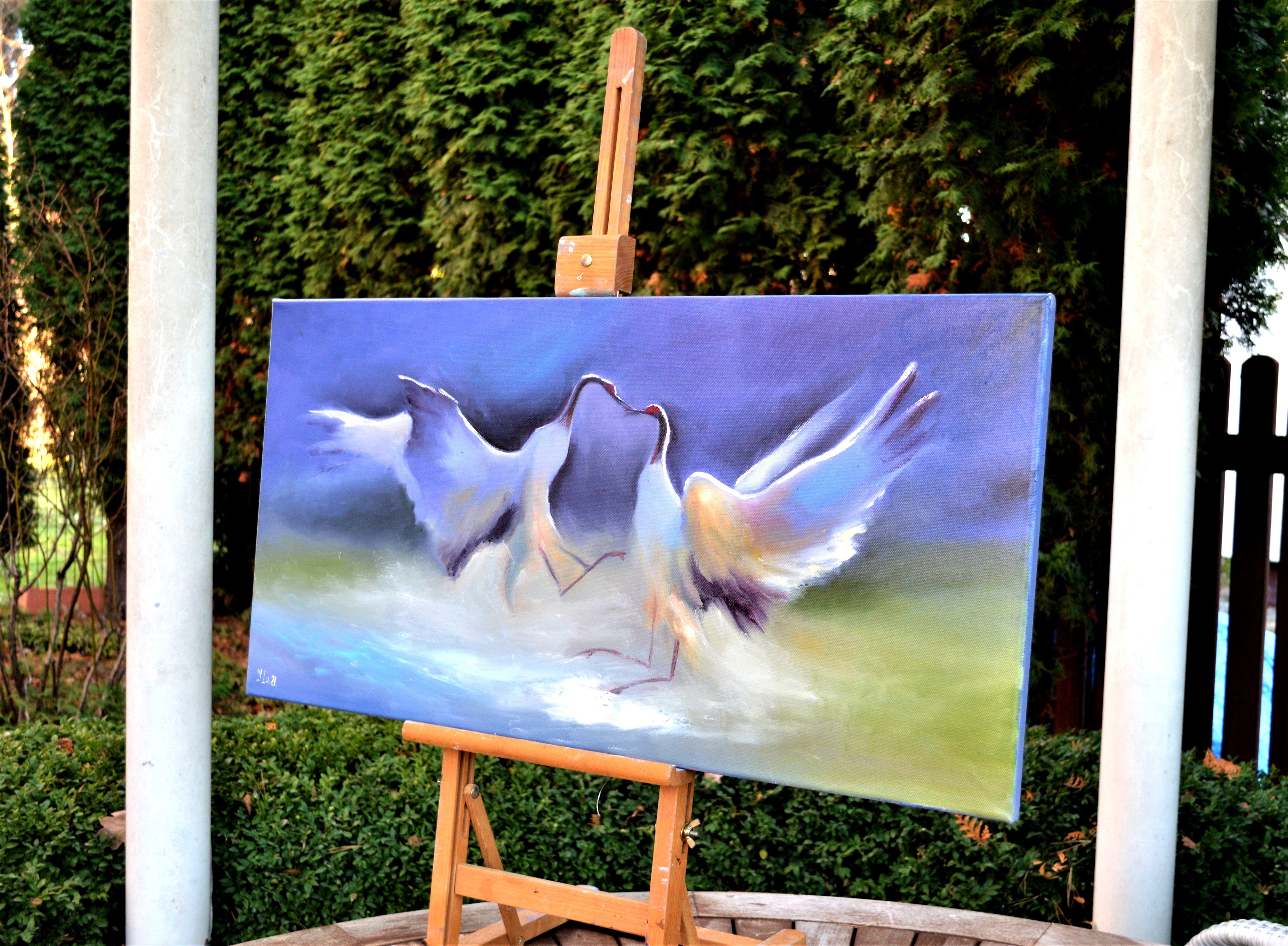 Crane kiss 40X80 oil painting For Sale 1