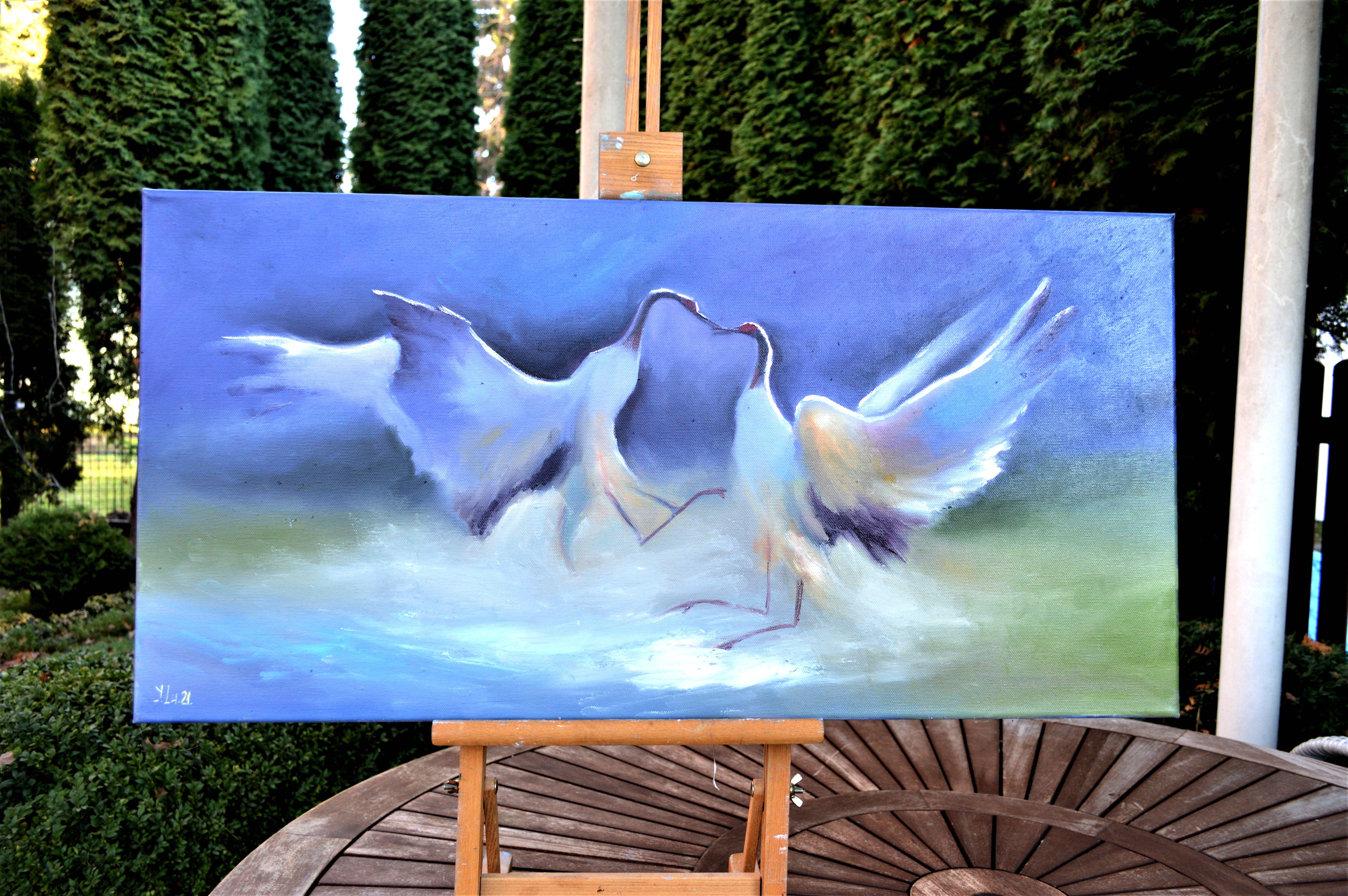 Peinture à l'huile Crane s'embrassant 40X80 en vente 1
