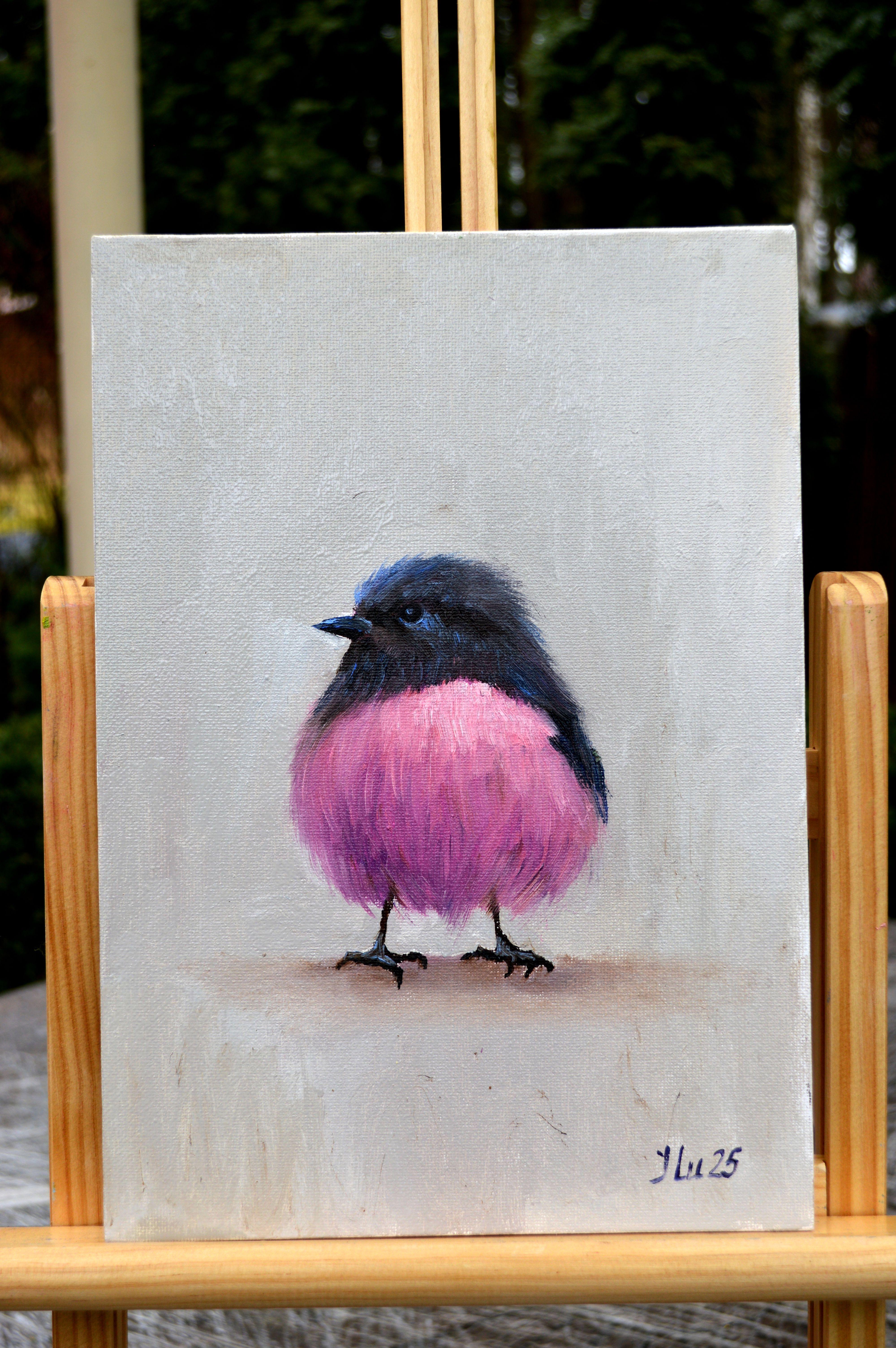 Crimson-gebreiteten Petroica, australische Bullfinch. – Painting von Elena Lukina