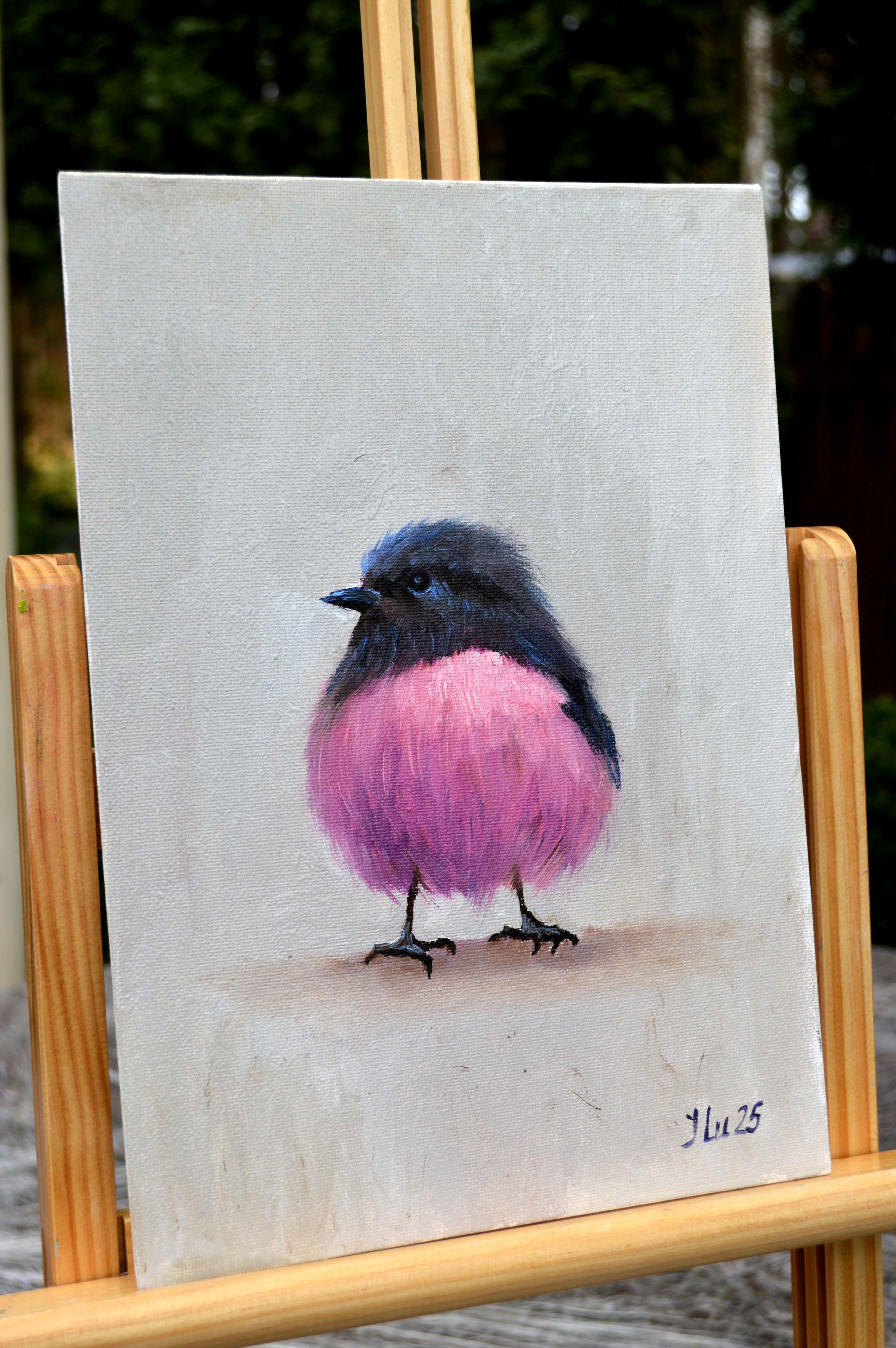 Crimson-gebreiteten Petroica, australische Bullfinch. (Grau), Figurative Painting, von Elena Lukina