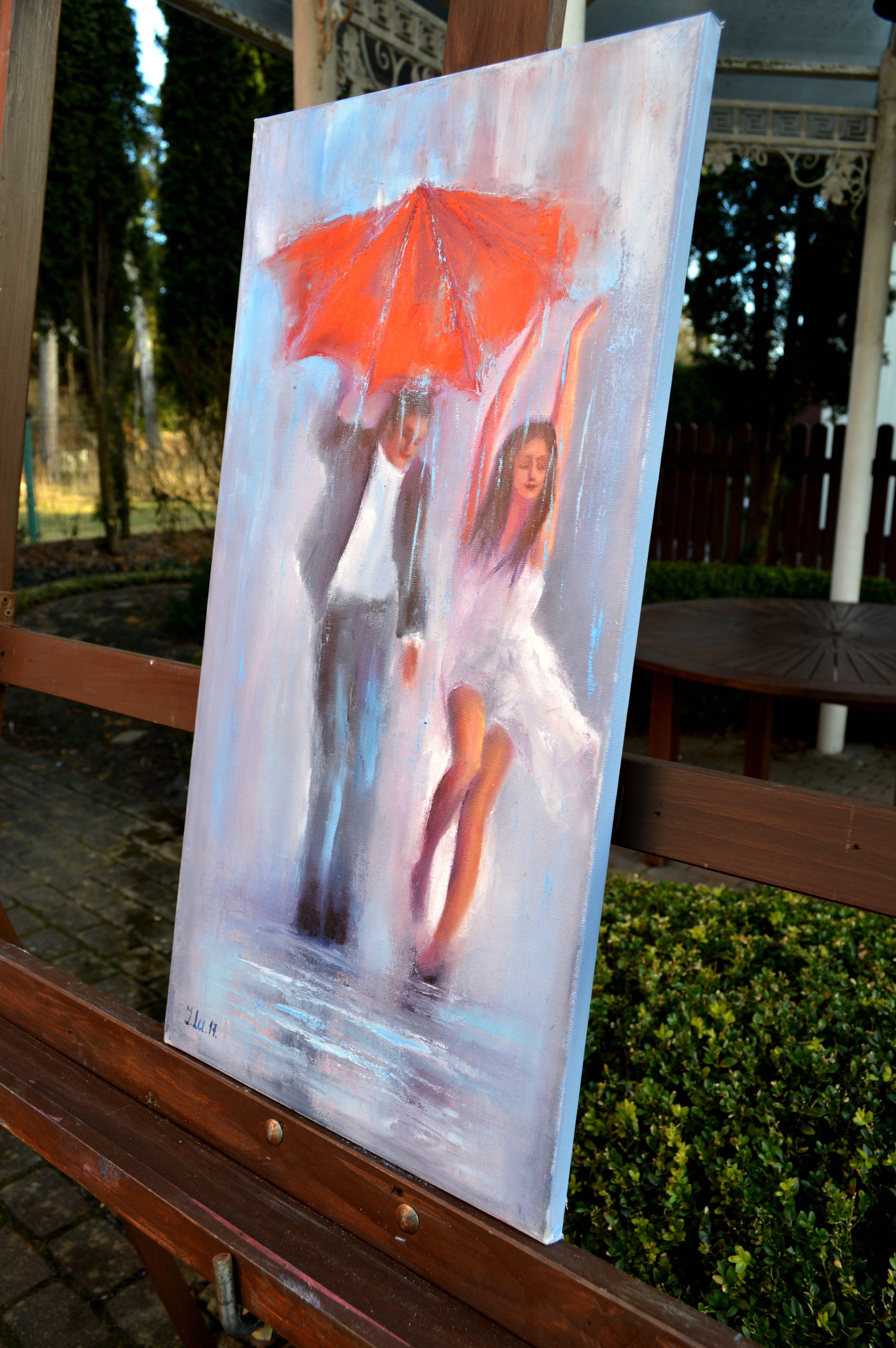 Dancing in the rain 60X30 oil, Valentine’s Day gifts art For Sale 1