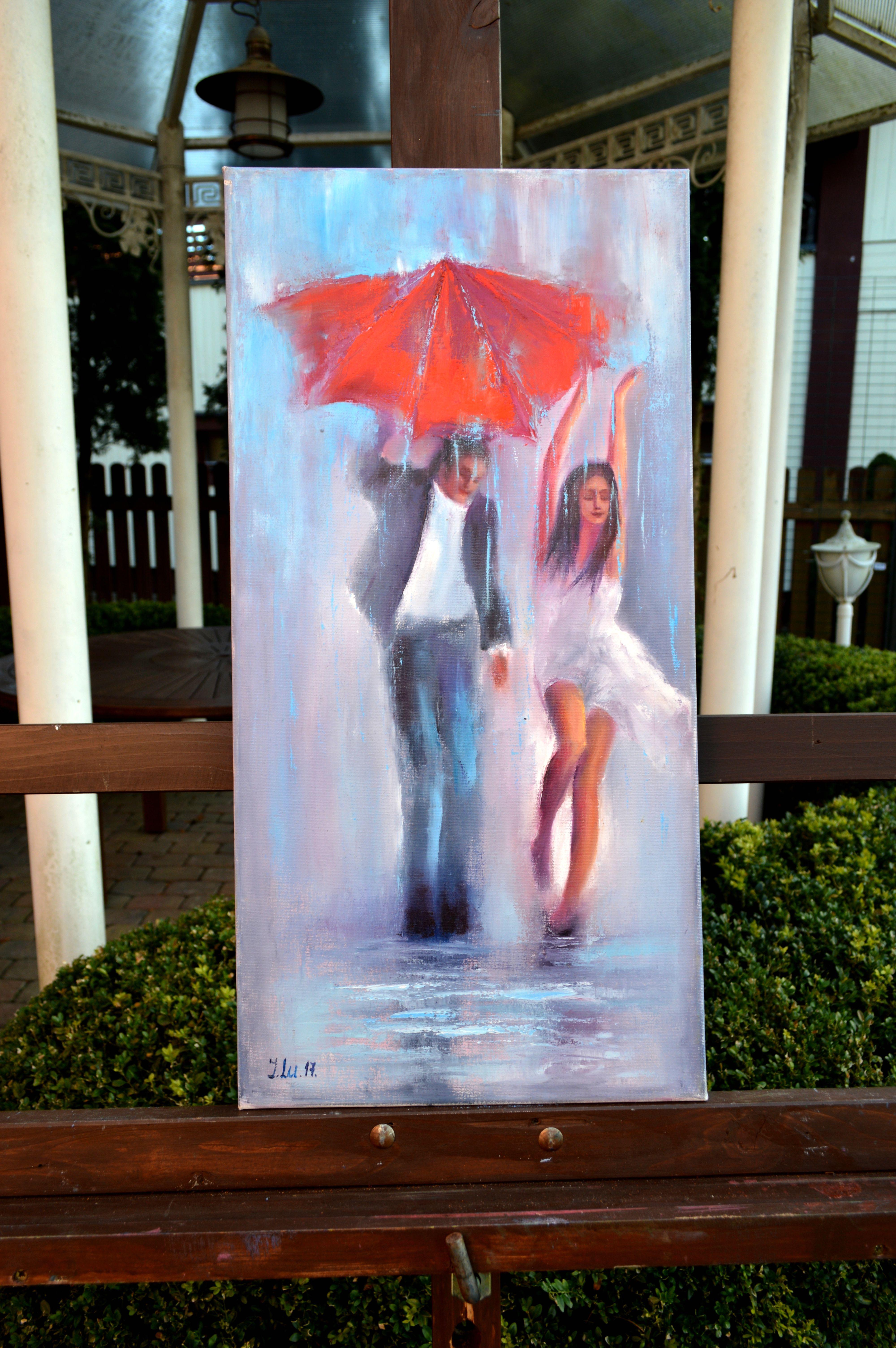 Dancing in the rain 60X30 oil, Valentine’s Day gifts art For Sale 2