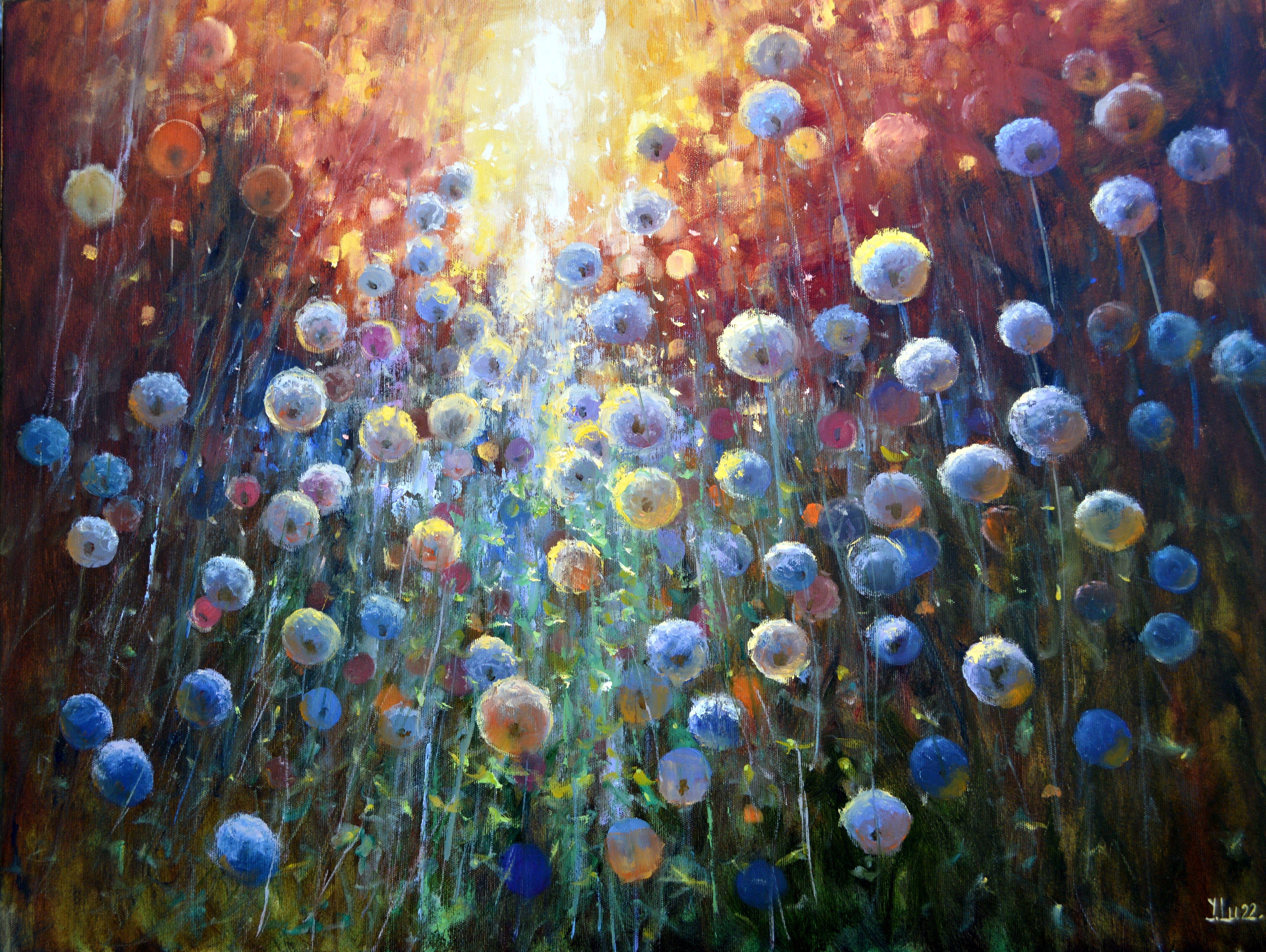 Elena Lukina Interior Painting - Dandelions at sunrise 70X90