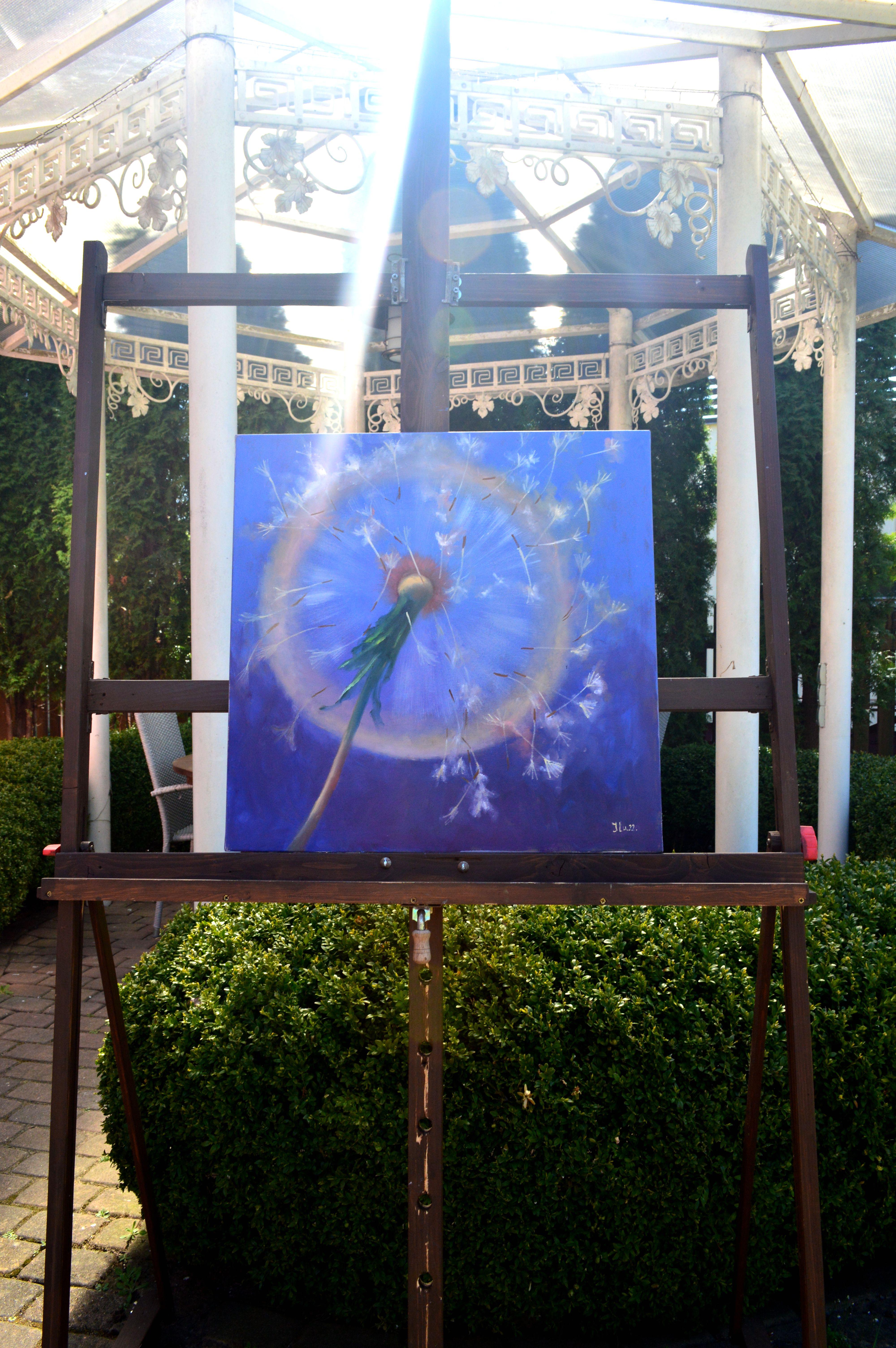 Dandelions in flight 60X60 - Expressionist Painting by Elena Lukina