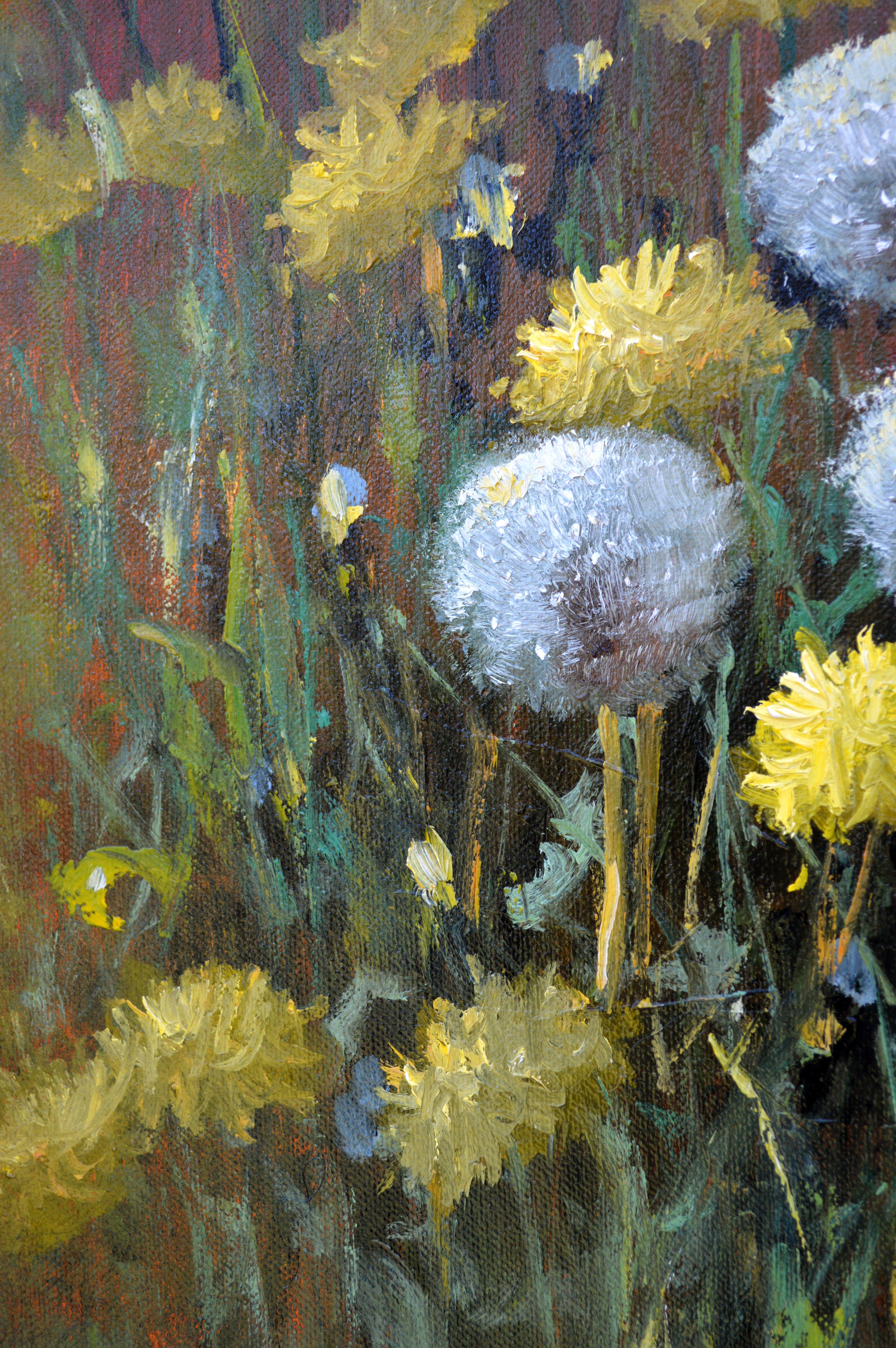 Dandelions dans la prairie 30X40 - Expressionniste Painting par Elena Lukina