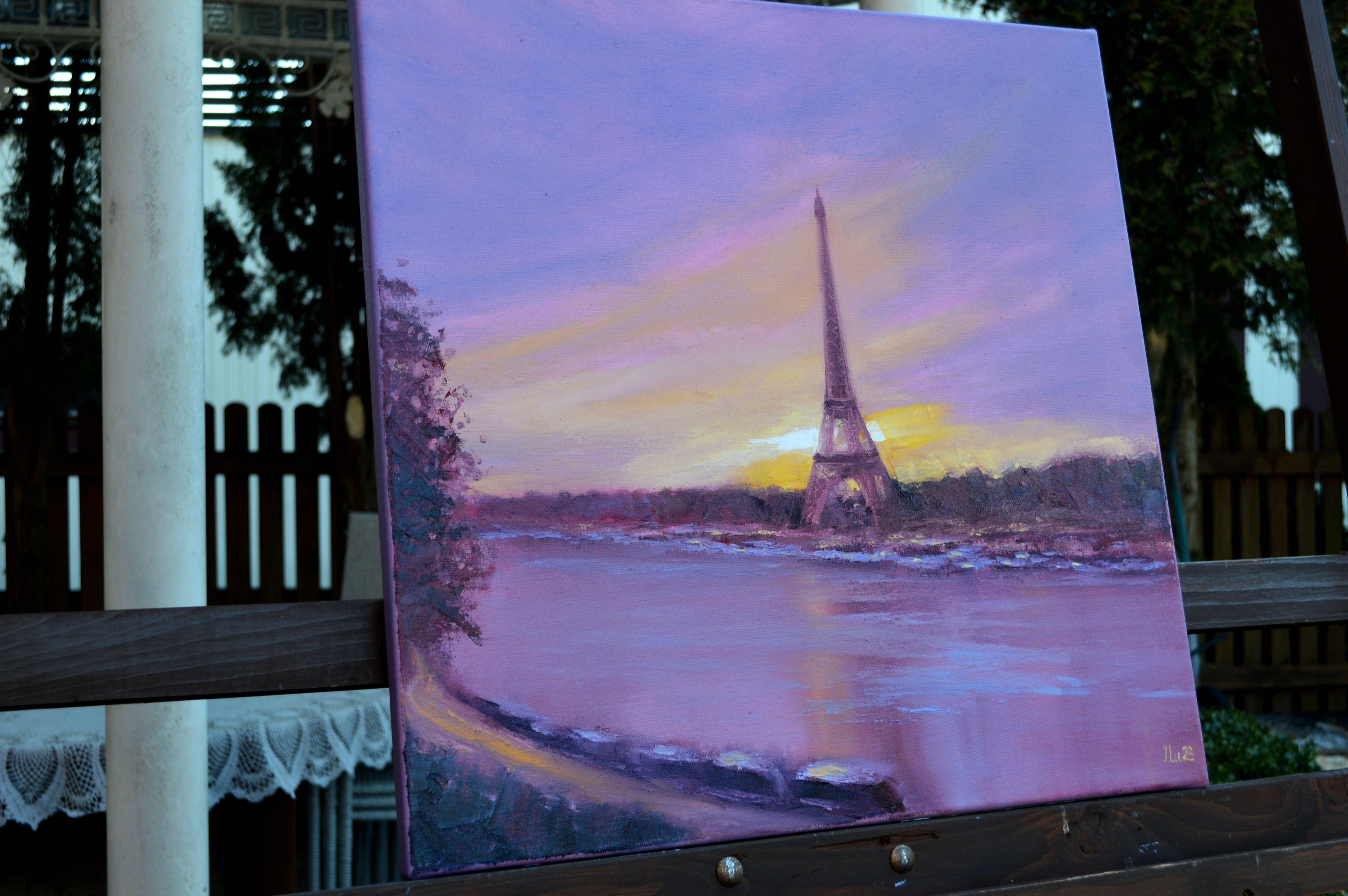 Dawn in Paris, 50X50, Öl auf Leinwand im Angebot 11