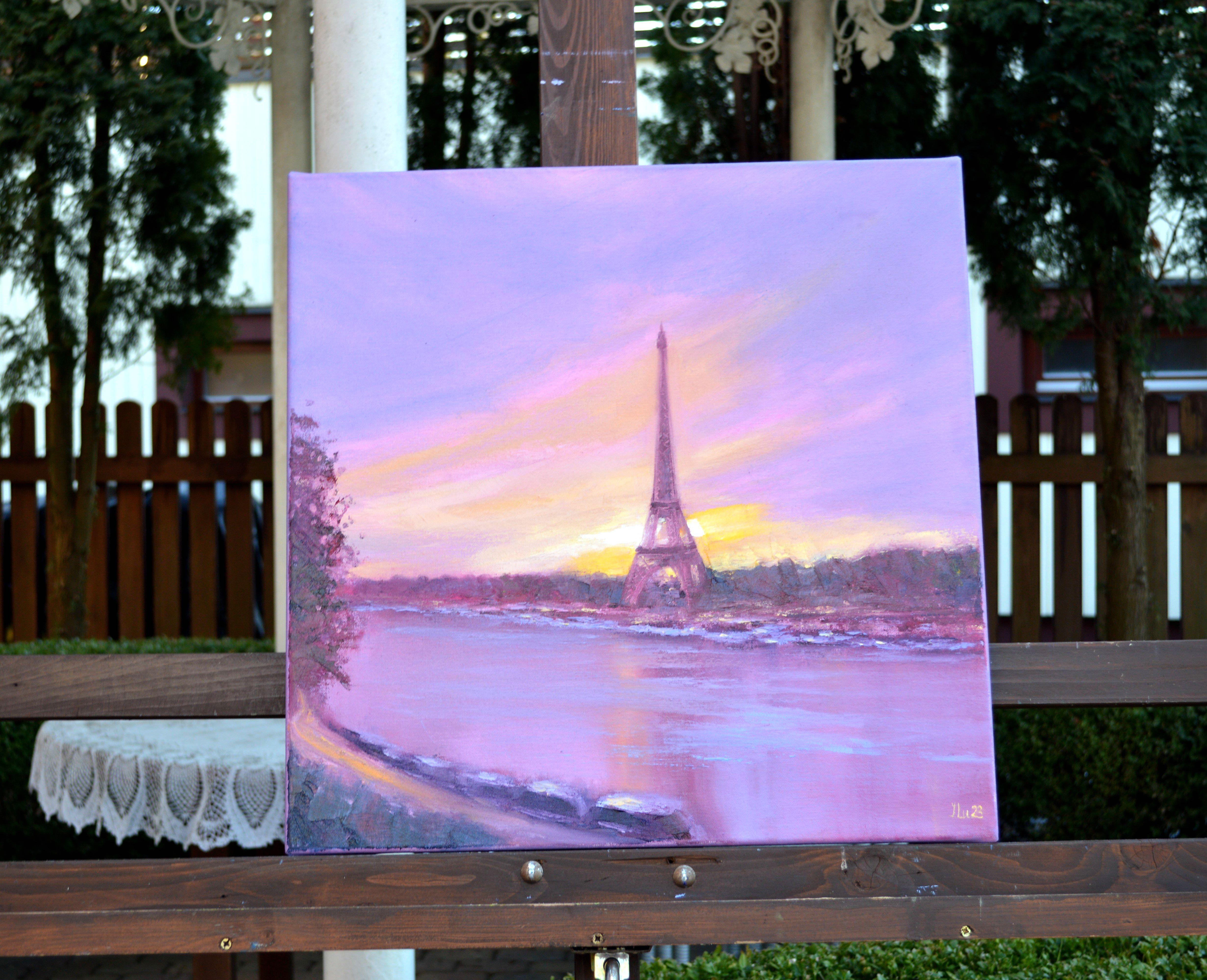 Dawn in Paris, 50X50, Öl auf Leinwand (Expressionismus), Painting, von Elena Lukina
