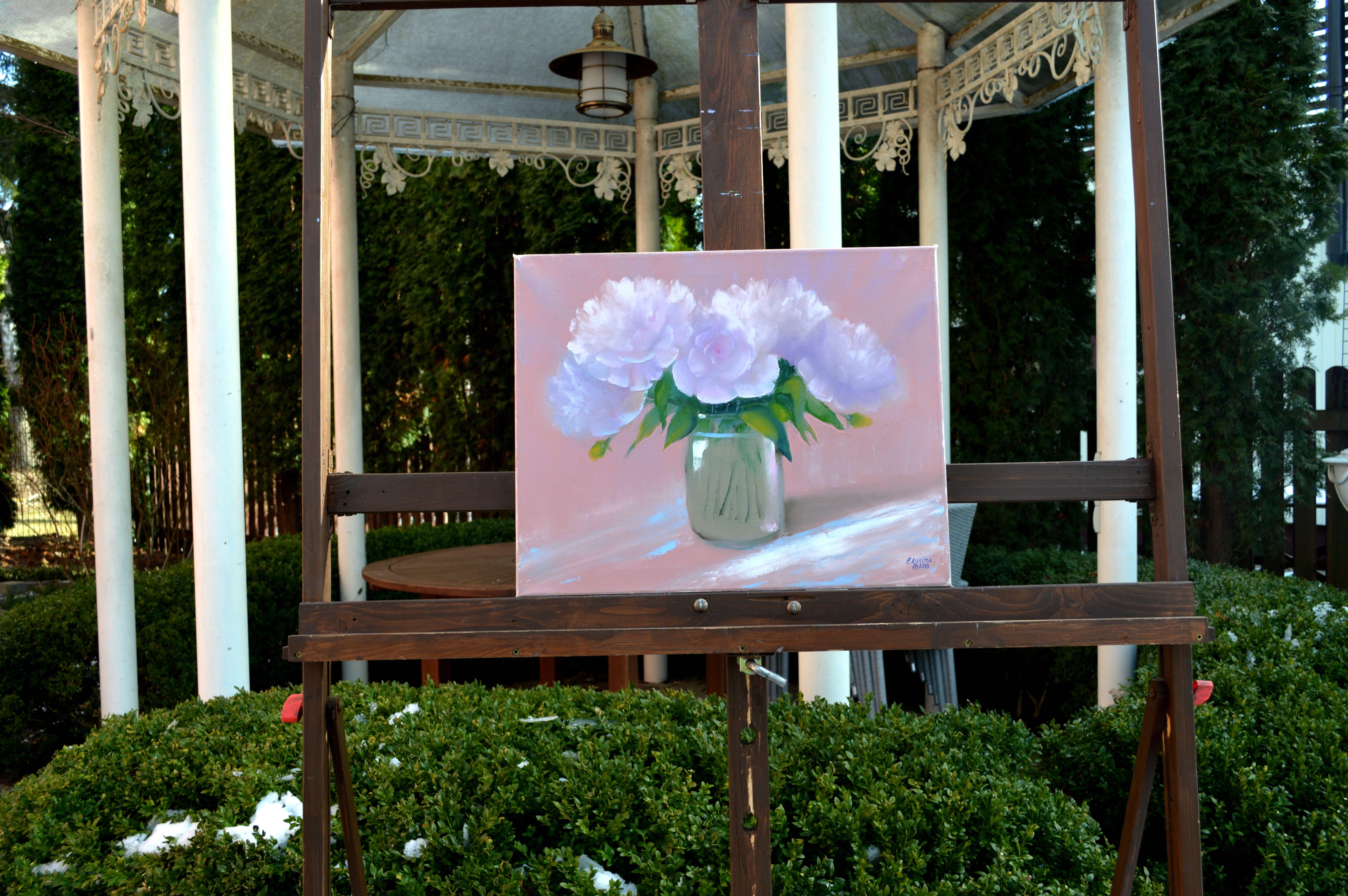 Delicate peonies - Expressionist Painting by Elena Lukina