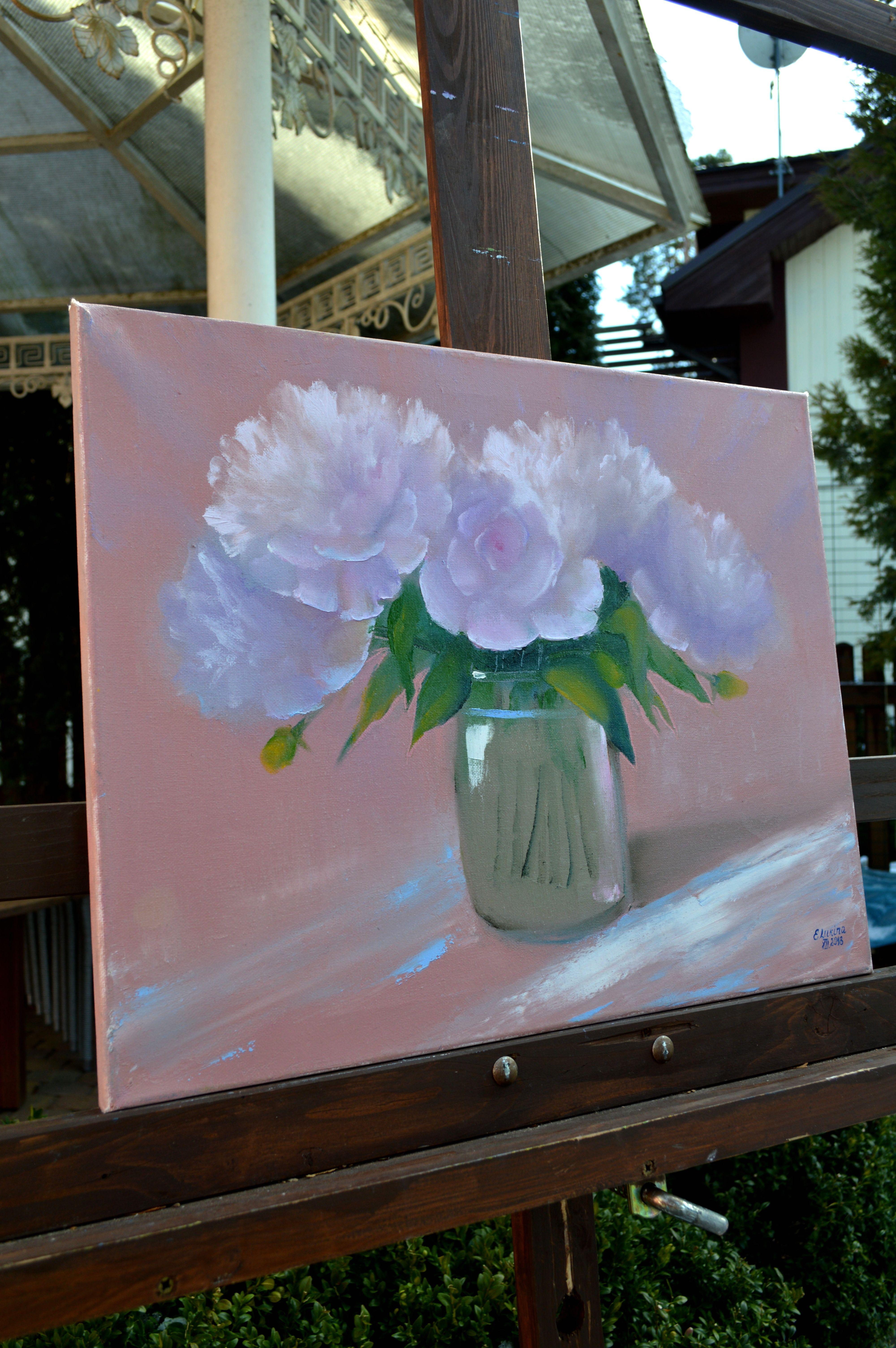 Capturing the essence of nature's softness, I imbued every brushstroke with life, crafting a serene explosion of petals against a tranquil backdrop. Each creamy swirl of oil is a tender embrace, a timeless dance of light and shadow. This painting is