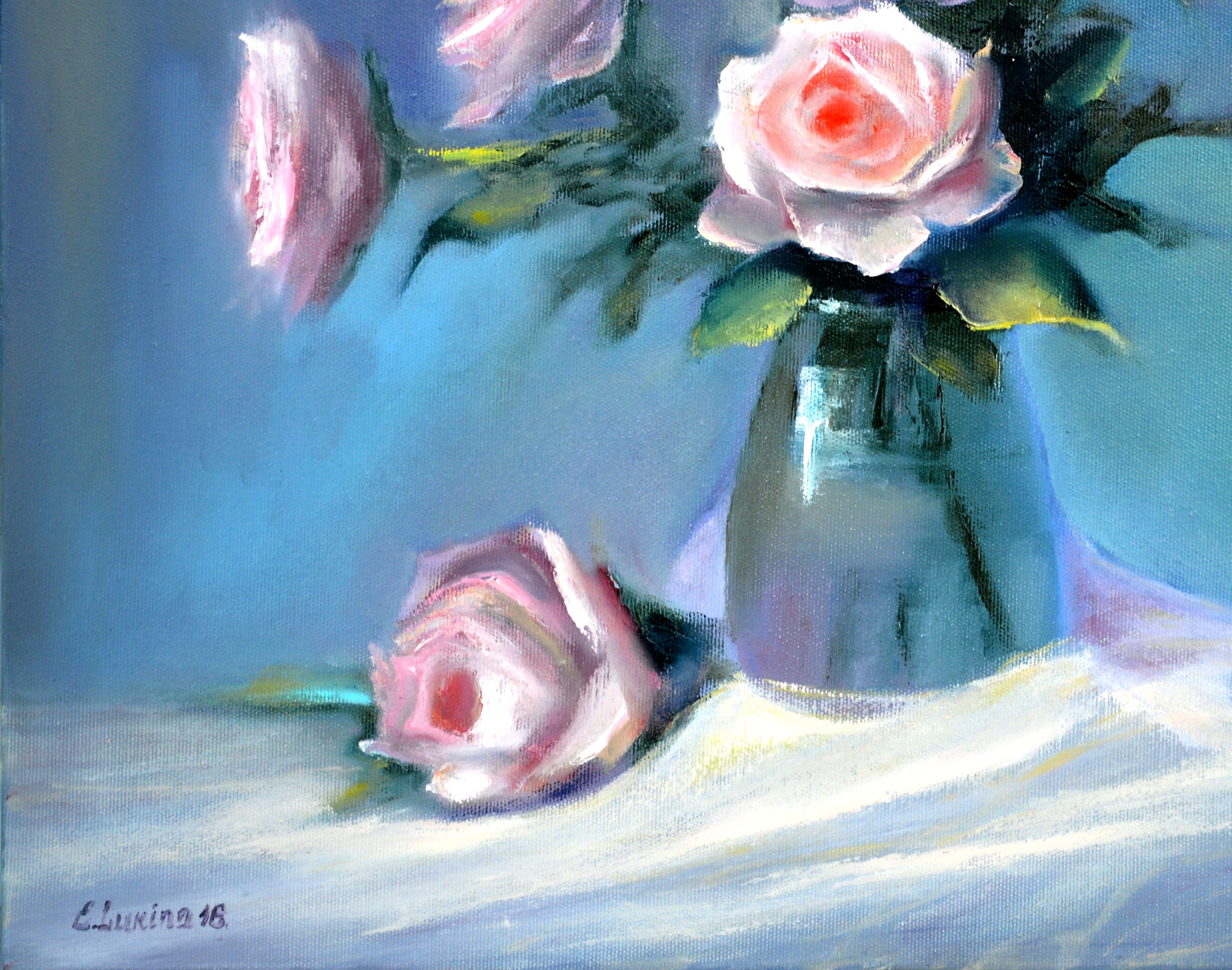 Delicata natura morta - Still-Life Painting Blu di Elena Lukina