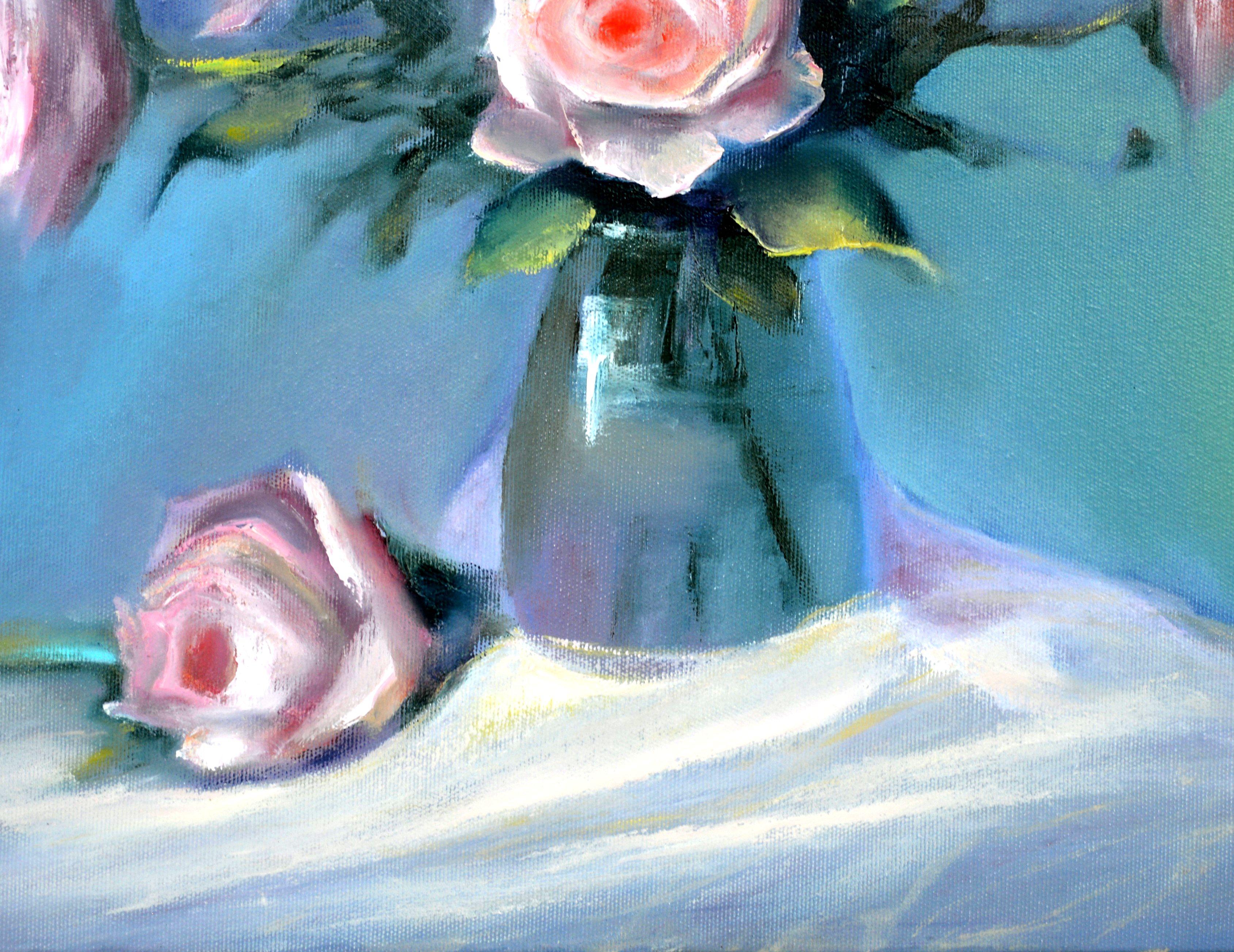 In questo dipinto a olio ho cercato di catturare la bellezza fugace della vita, simboleggiata dai delicati fiori delle rose. I tratti trasmettono la passione e la natura effimera della bellezza, utilizzando il linguaggio dell'impressionismo e