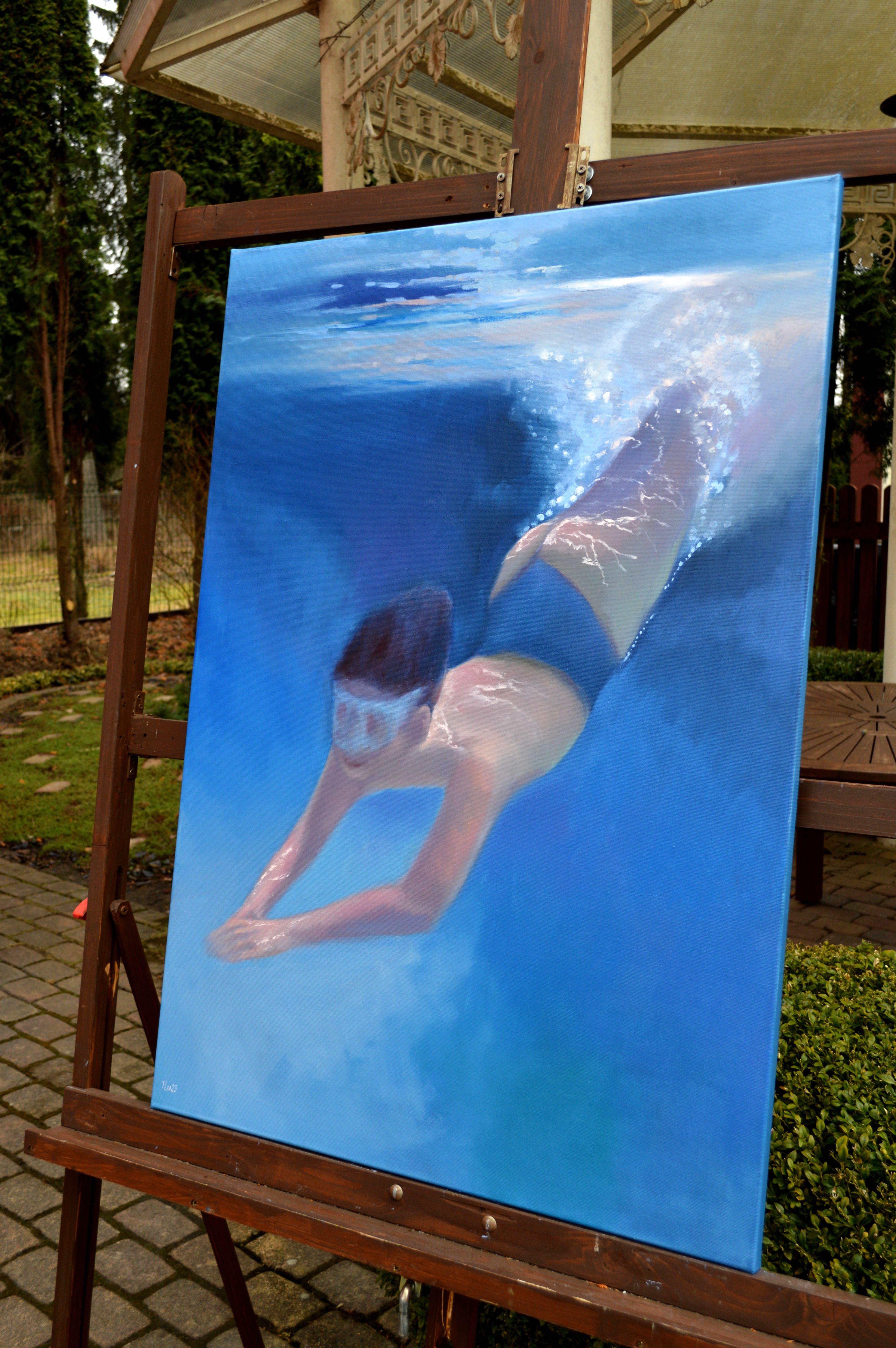 Sumérgete en el agua - Interior Painting Azul de Elena Lukina