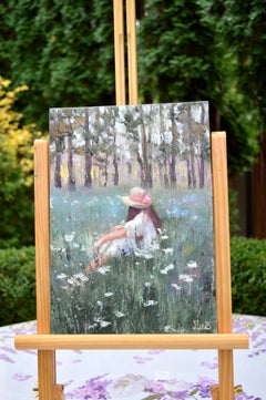 Dreams in the meadow Original impasto Miniature oil painting for living room