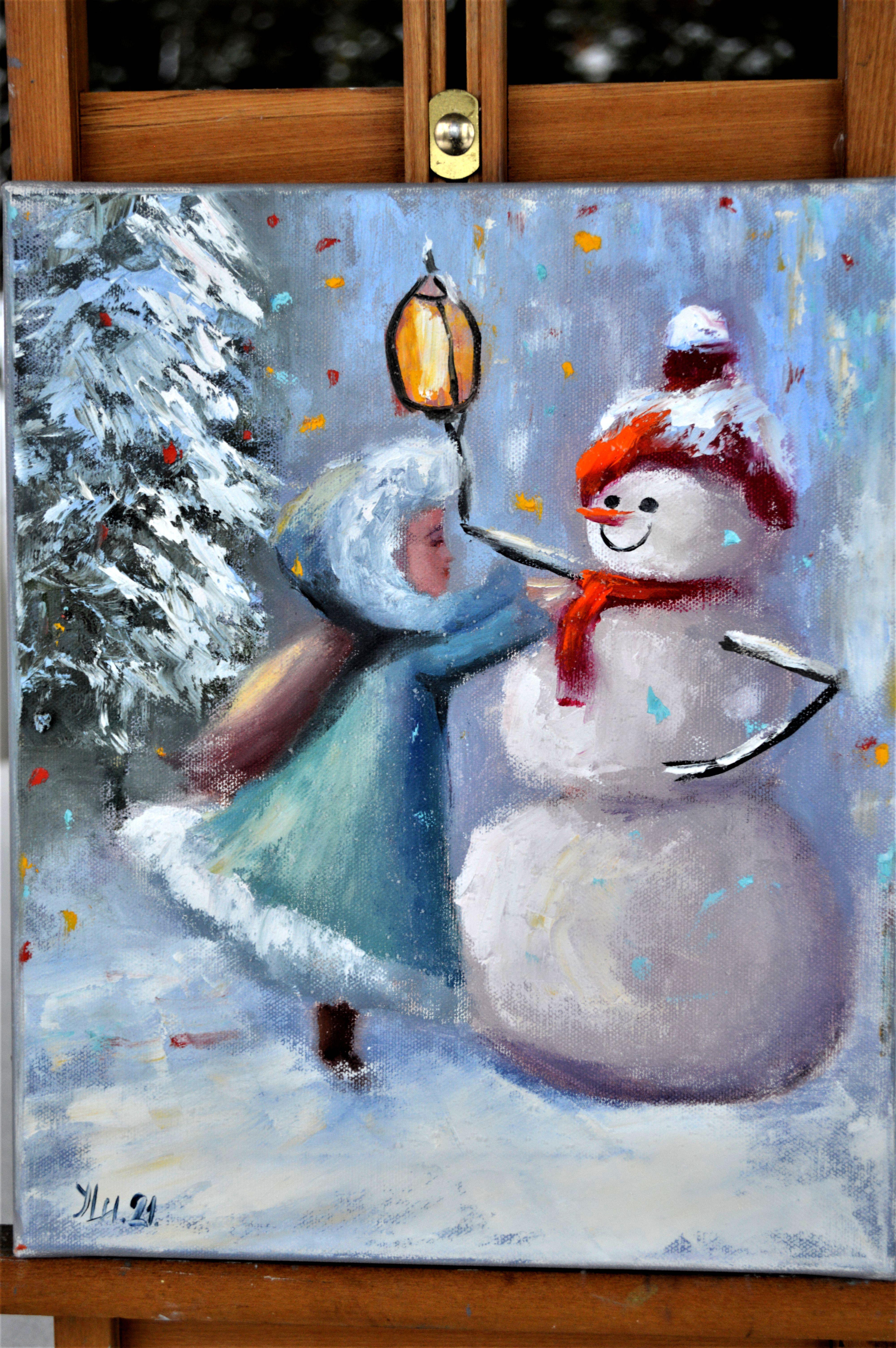 Dress up the snowman! Gift Art 30X25 For Sale 6