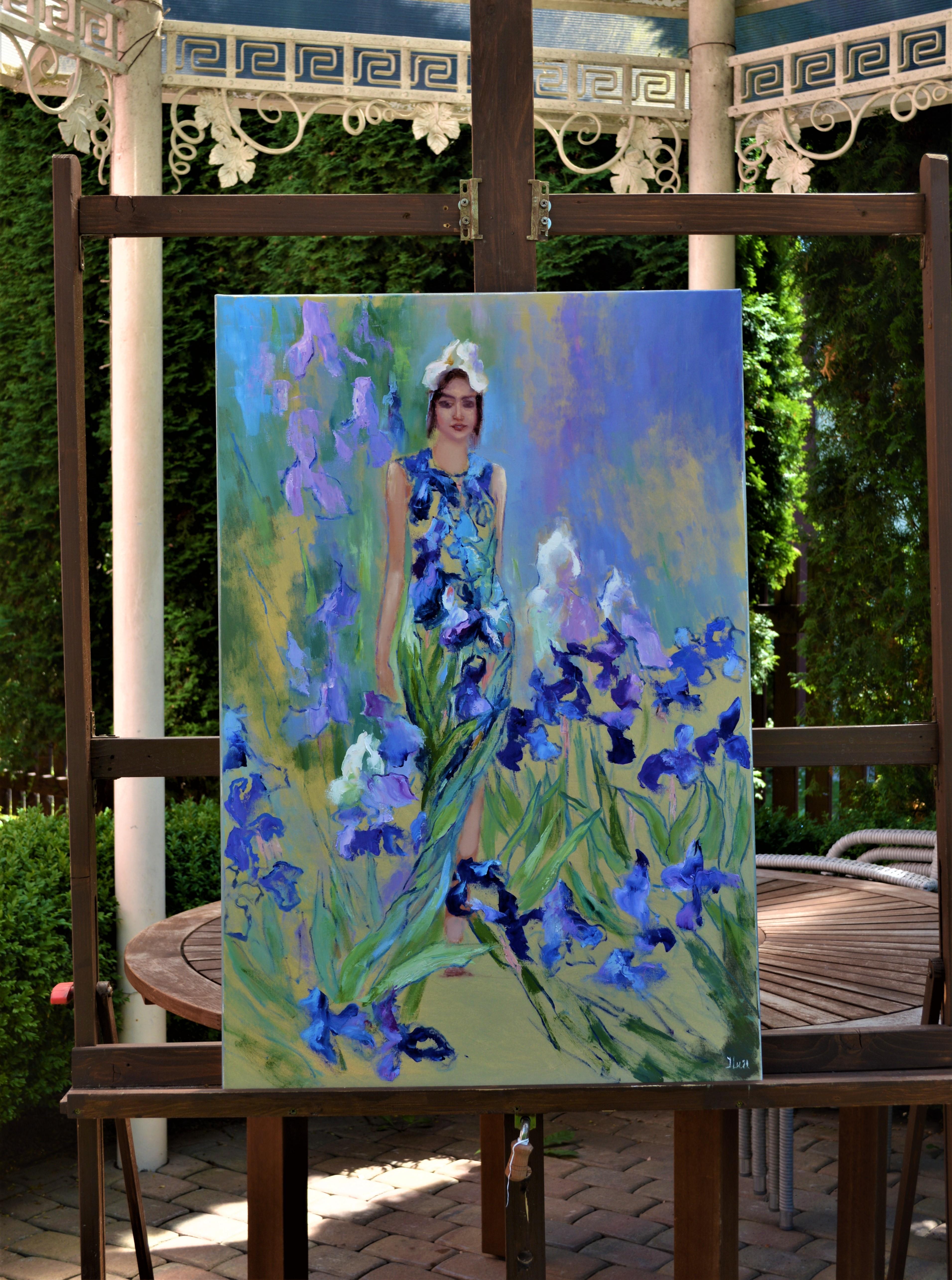In questo pezzo, ho unito i colori a olio per catturare la danza senza tempo della natura con la grazia umana. Ispirandomi ai delicati iris che ondeggiano in un campo sereno, ho ritratto una figura armoniosamente integrata in questo splendore