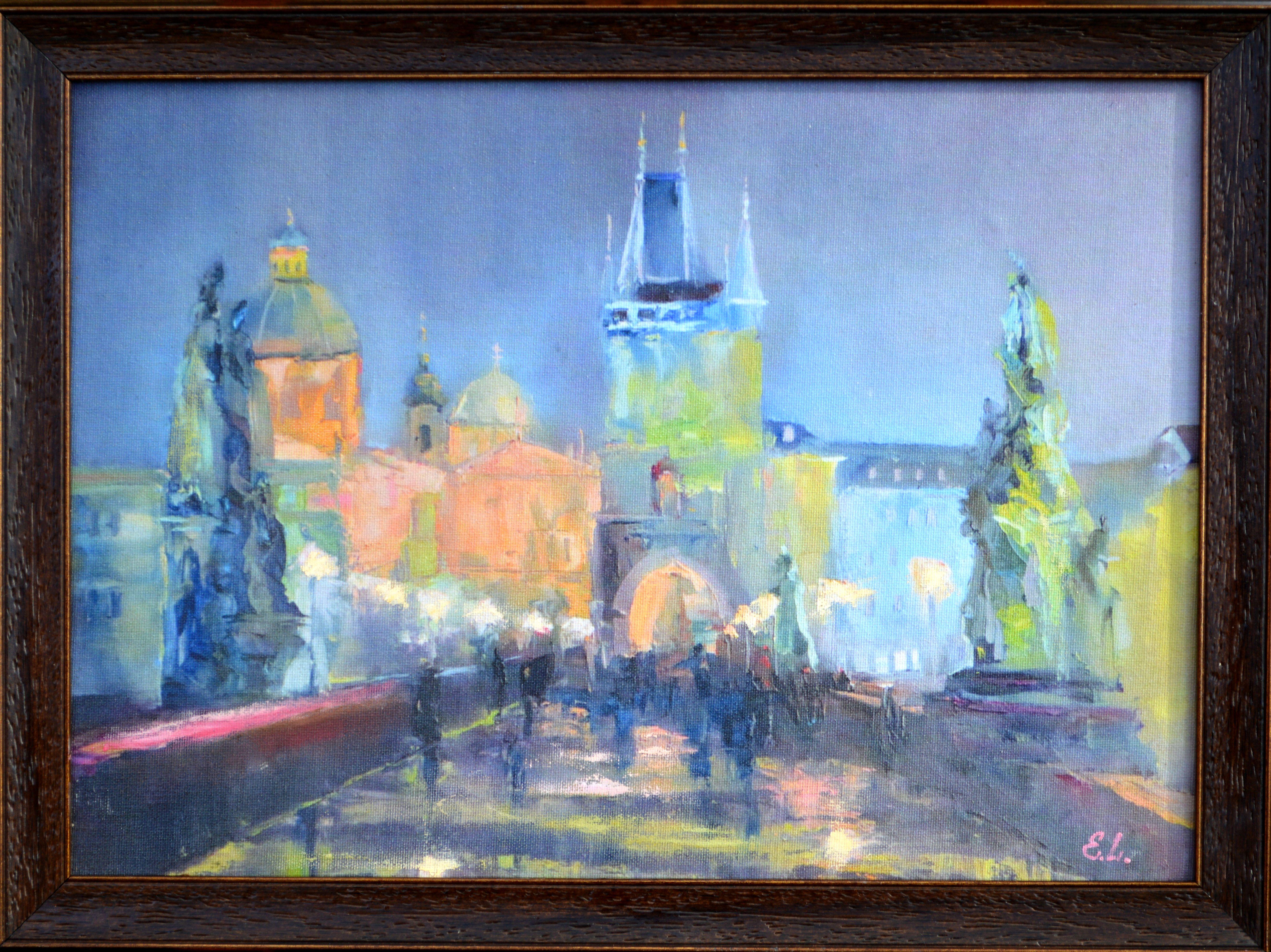 Le luci della sera a Praga. Il Ponte Charles.