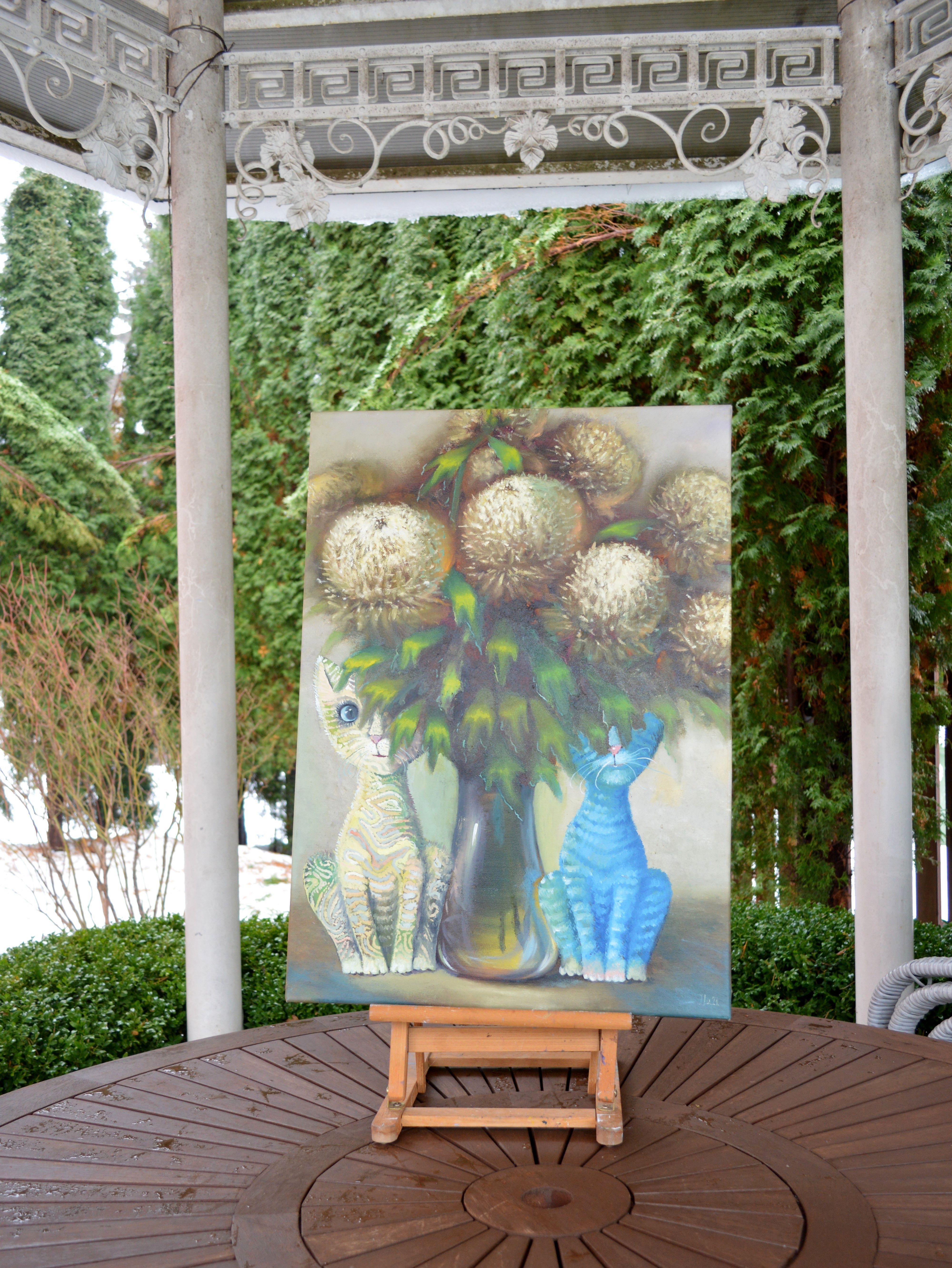 Surrealismo felino 70X50 óleo - Painting de Elena Lukina