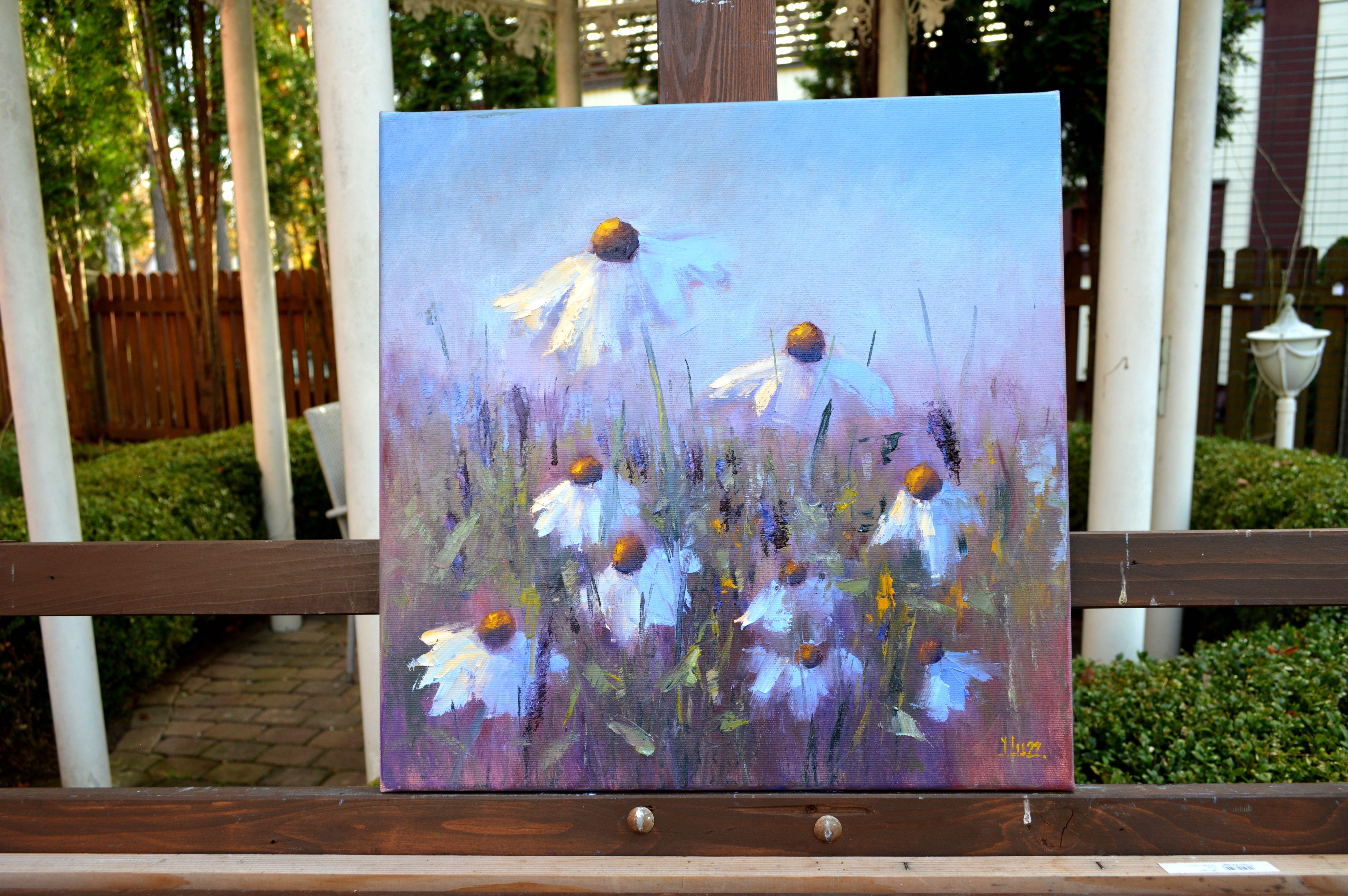 In creating this piece, I poured my emotions into each brushstroke, capturing the delicate interplay of light and color. The daisies, set against a soft, serene sky, represent the ephemeral beauty of nature, inviting reflection and calm. I used the