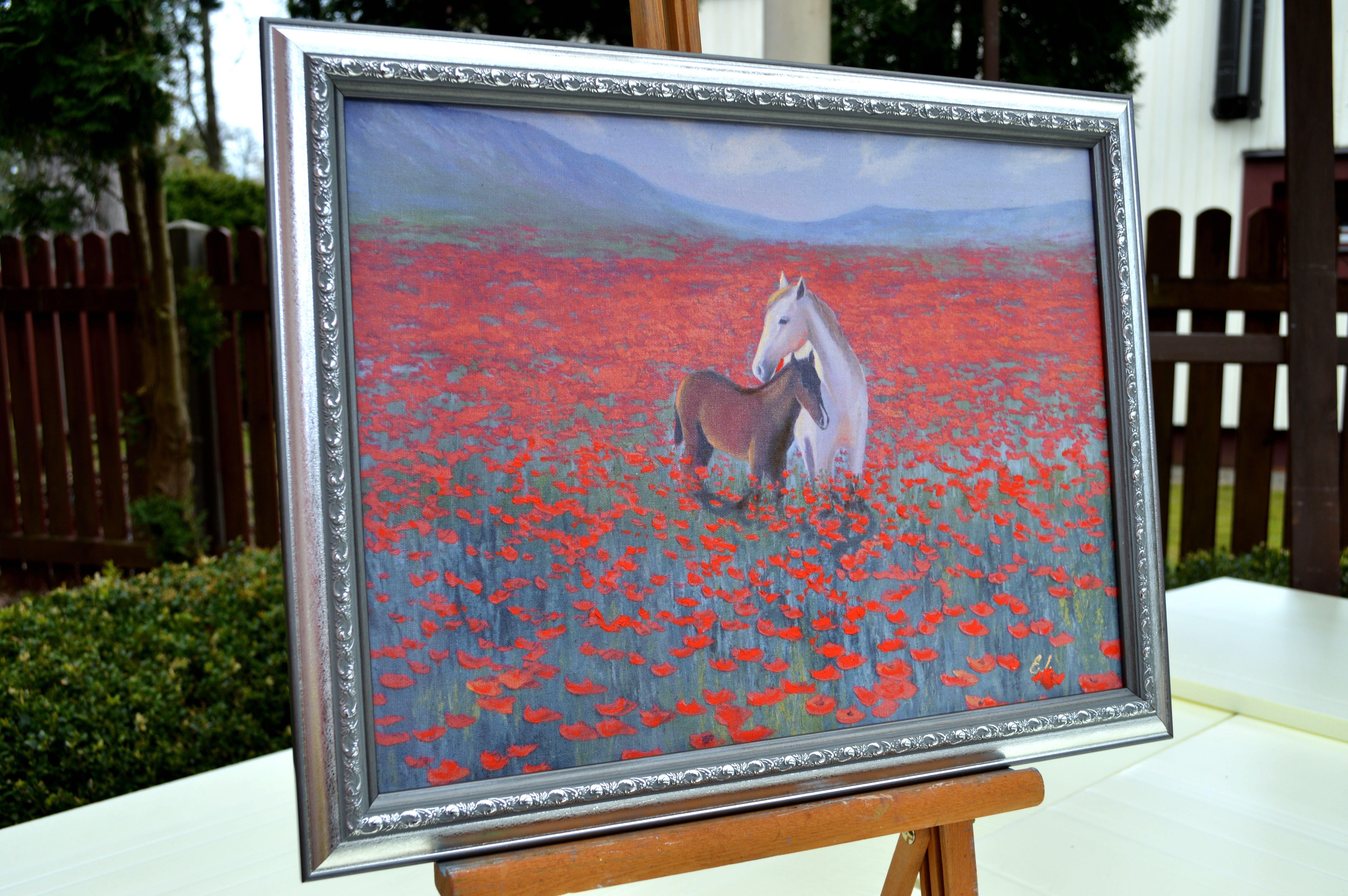 Campo de amapolas - Landscape Painting Gris de Elena Lukina