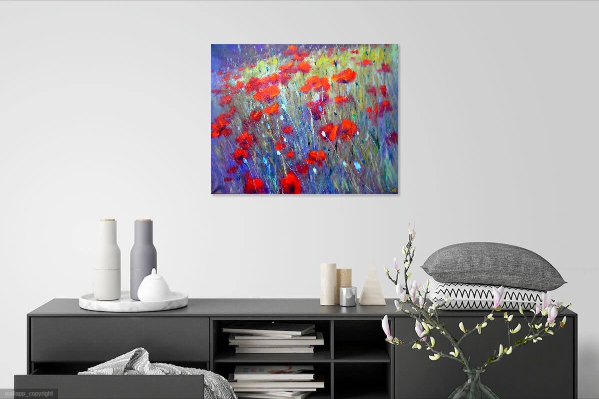 Field Mohnblumen 60X70 Öl auf Leinwand im Angebot 8