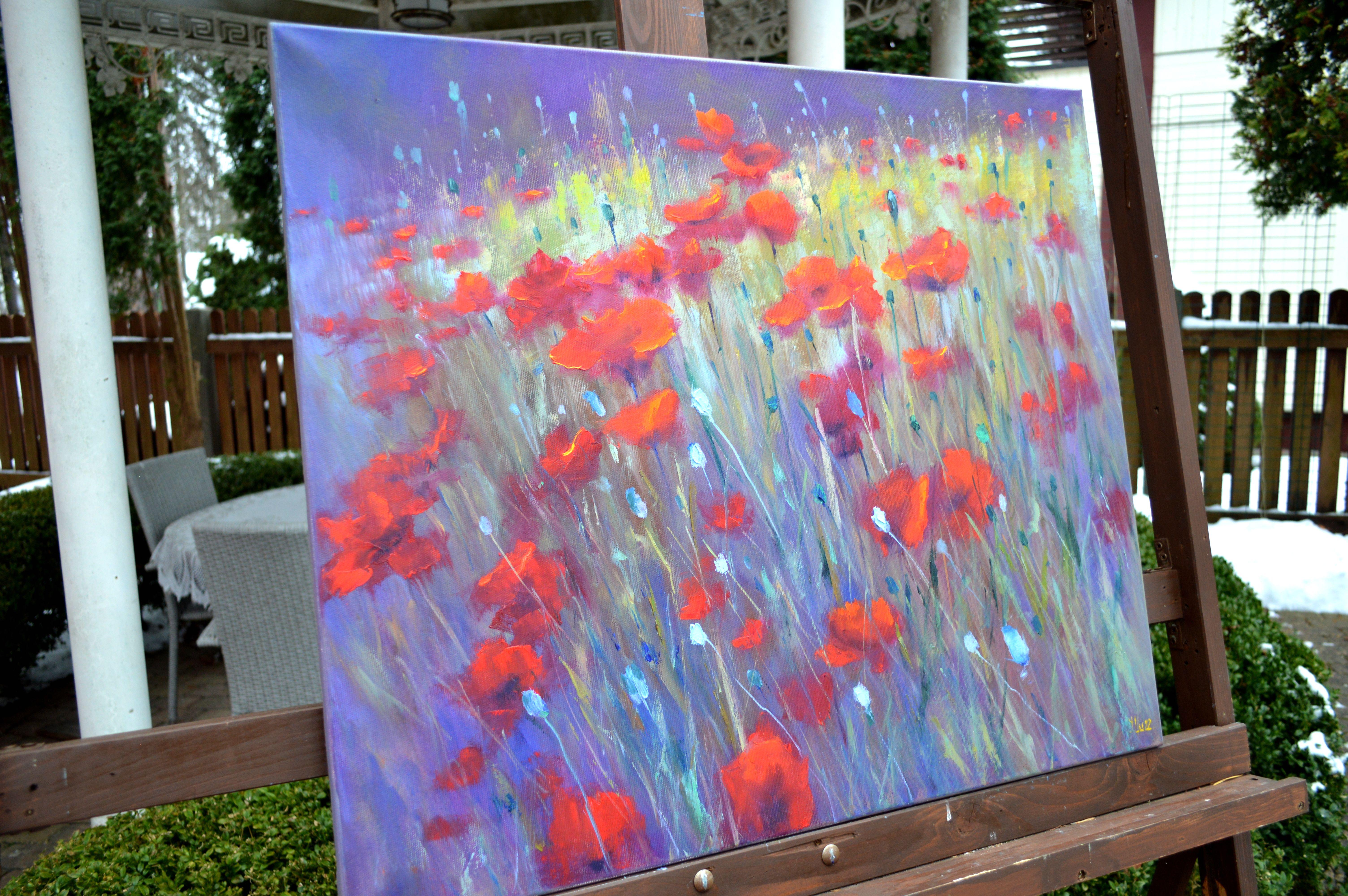 Field poppies 60X70 oil on canvas For Sale 3