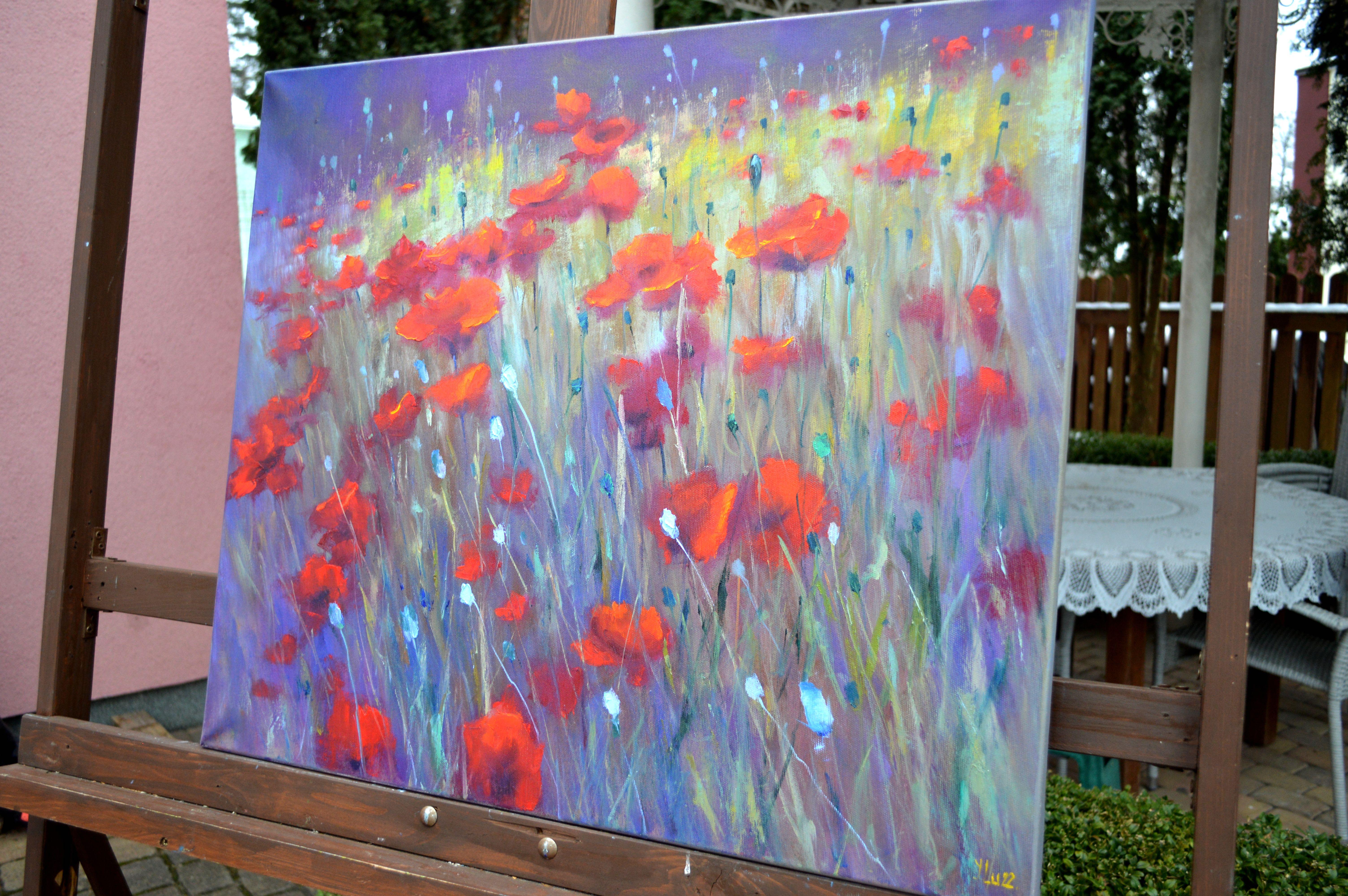 Field Mohnblumen 60X70 Öl auf Leinwand im Angebot 3