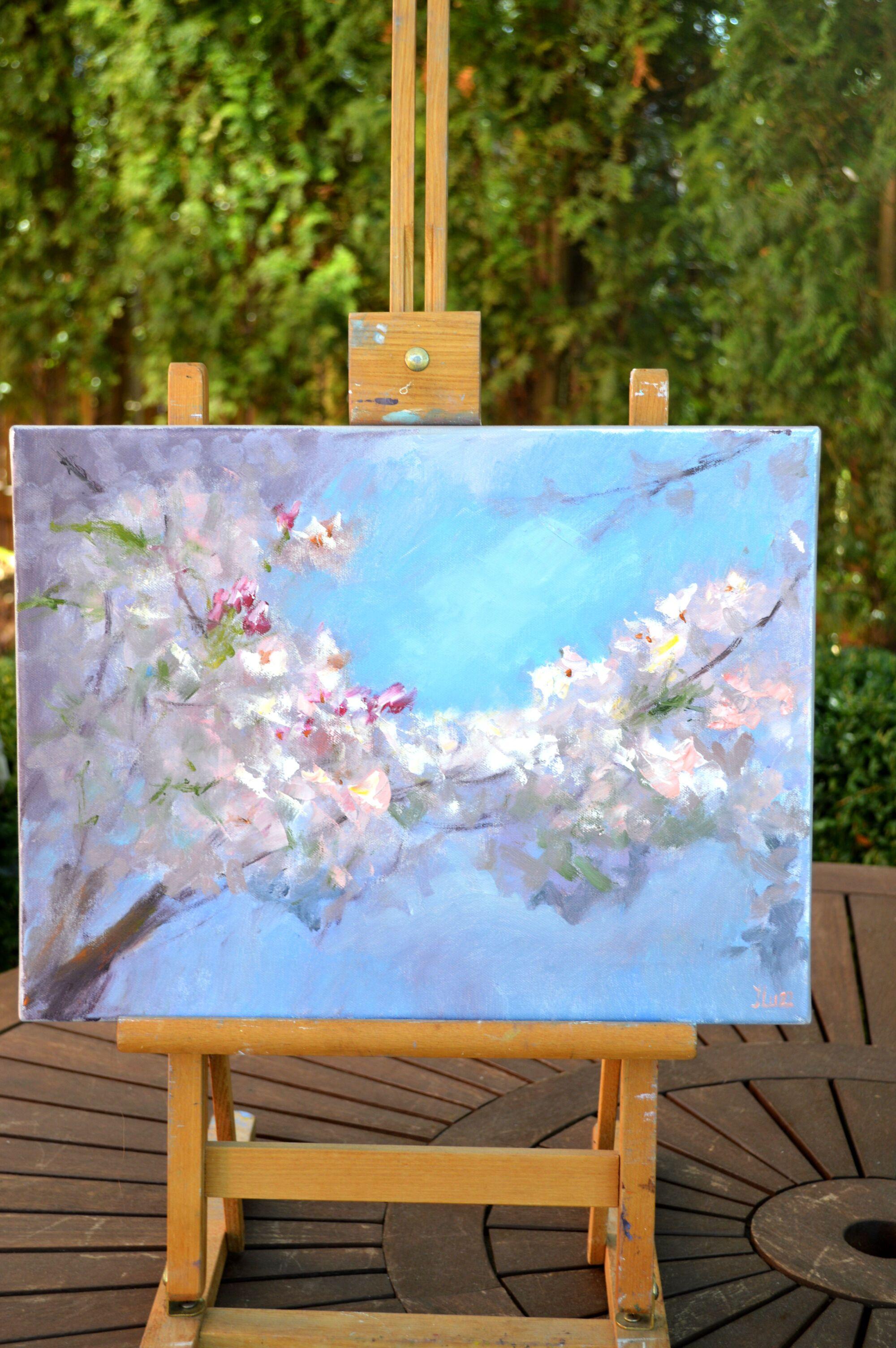 Ramo fiorito - Landscape Painting Blu di Elena Lukina