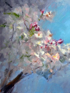 Branch en fleurs – Tableau impressionniste représentant des fleurs de cerisier, peinture à l'huile sur toile