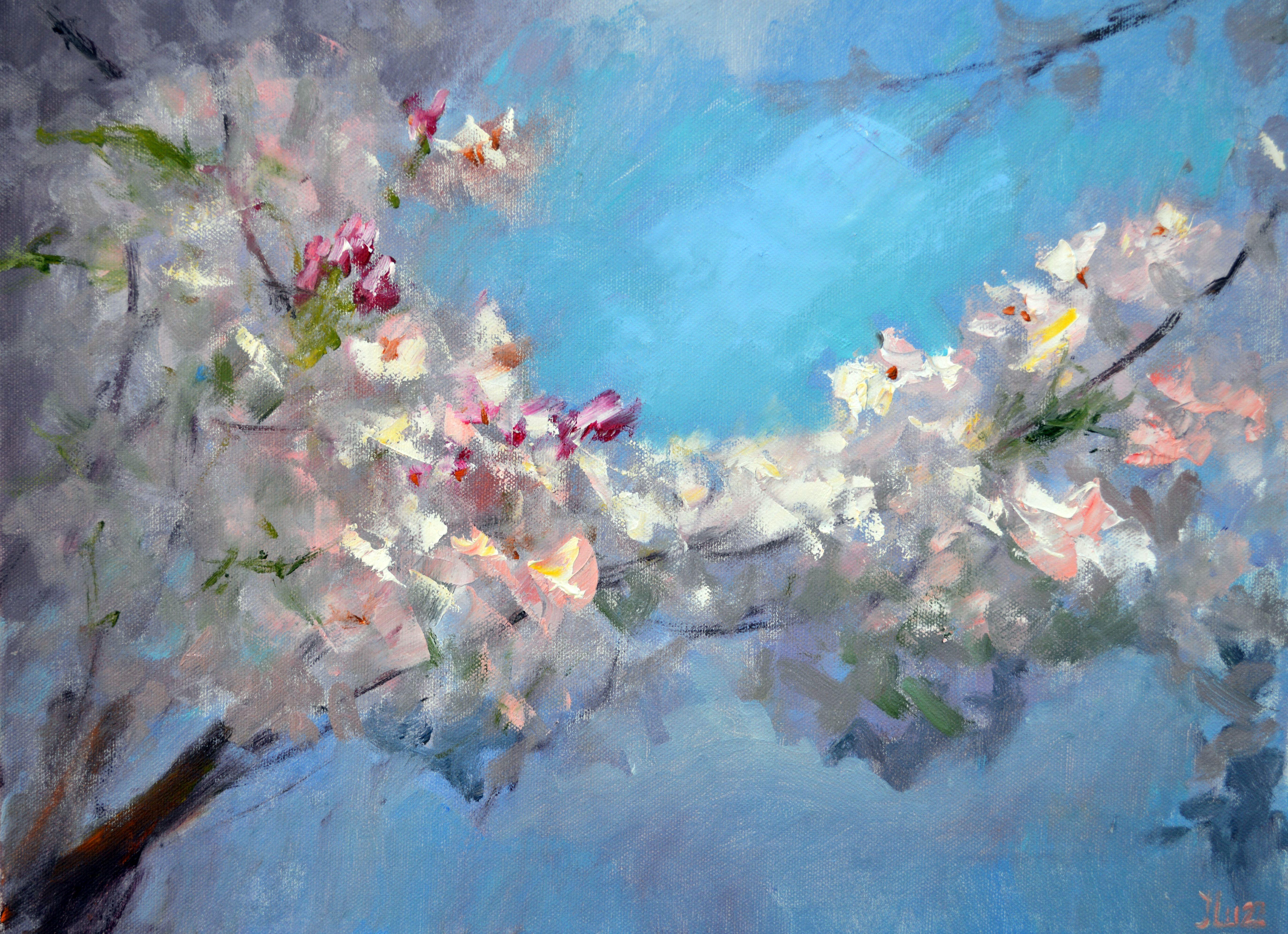 Flowering branch – Impressionist Cherry Blossom Oil Painting Wall Art Canvas