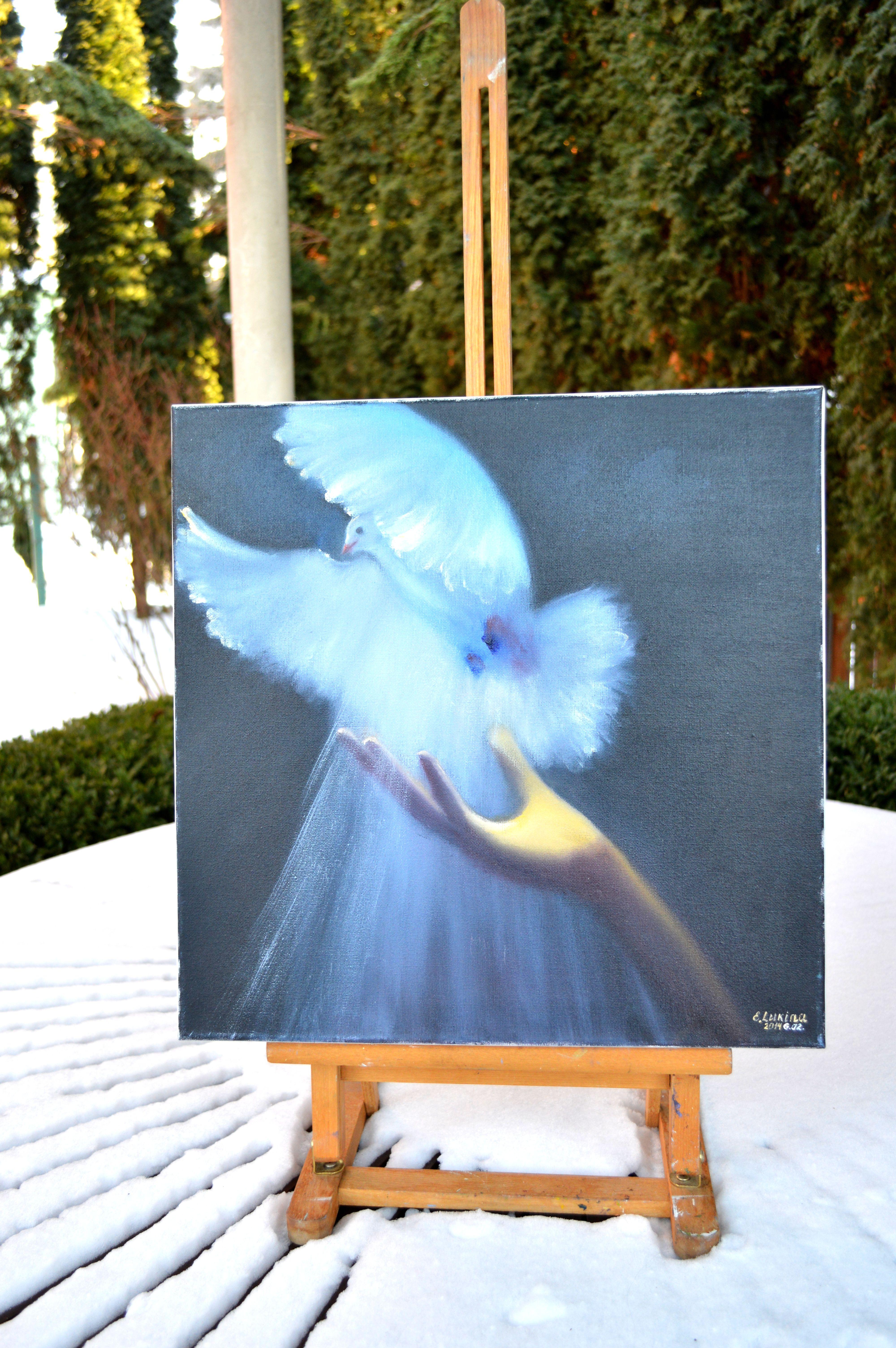Fly! 40X40 Öl auf Leinwand – Painting von Elena Lukina