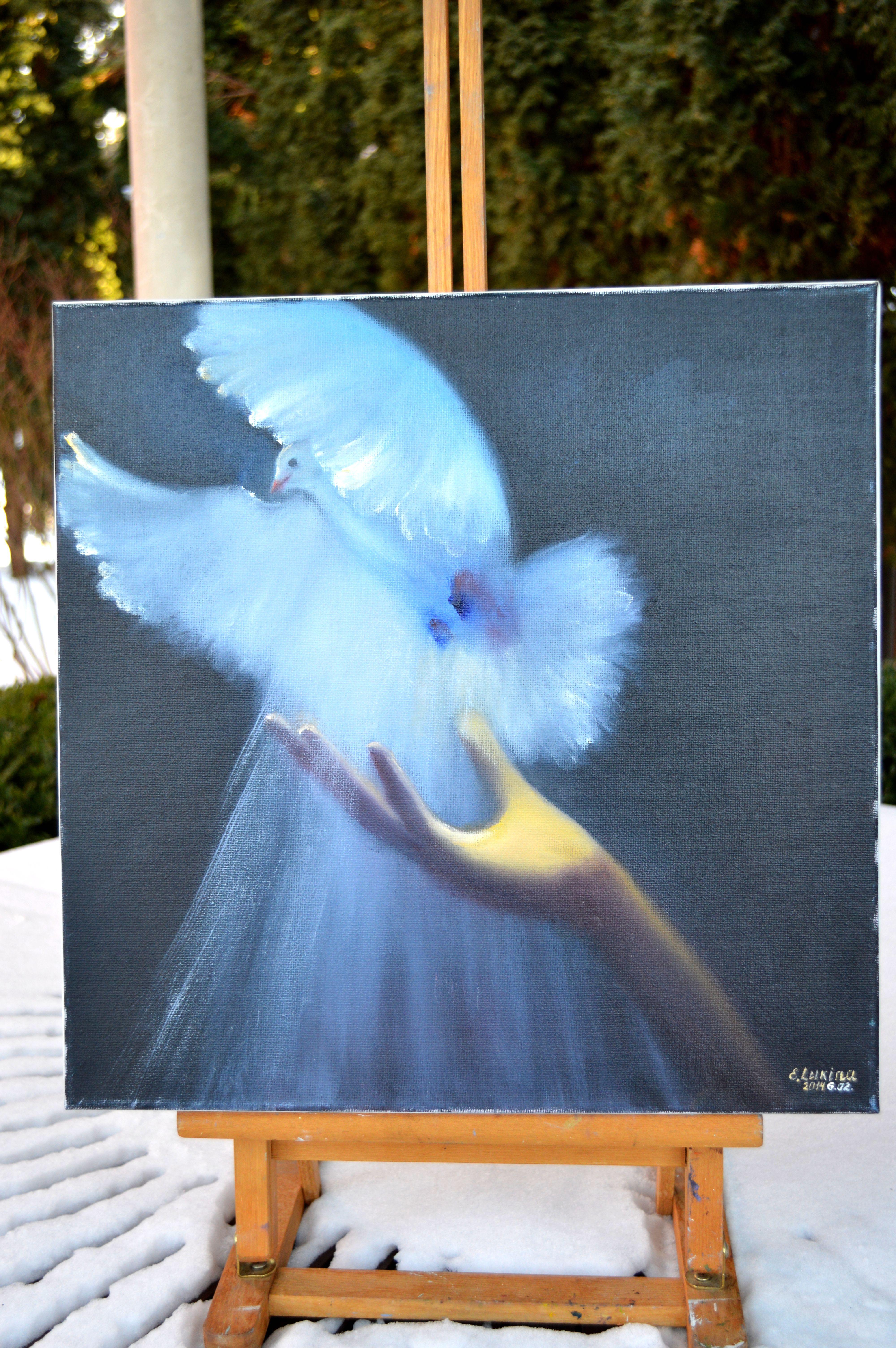 Fly! 40X40 Öl auf Leinwand (Expressionismus), Painting, von Elena Lukina