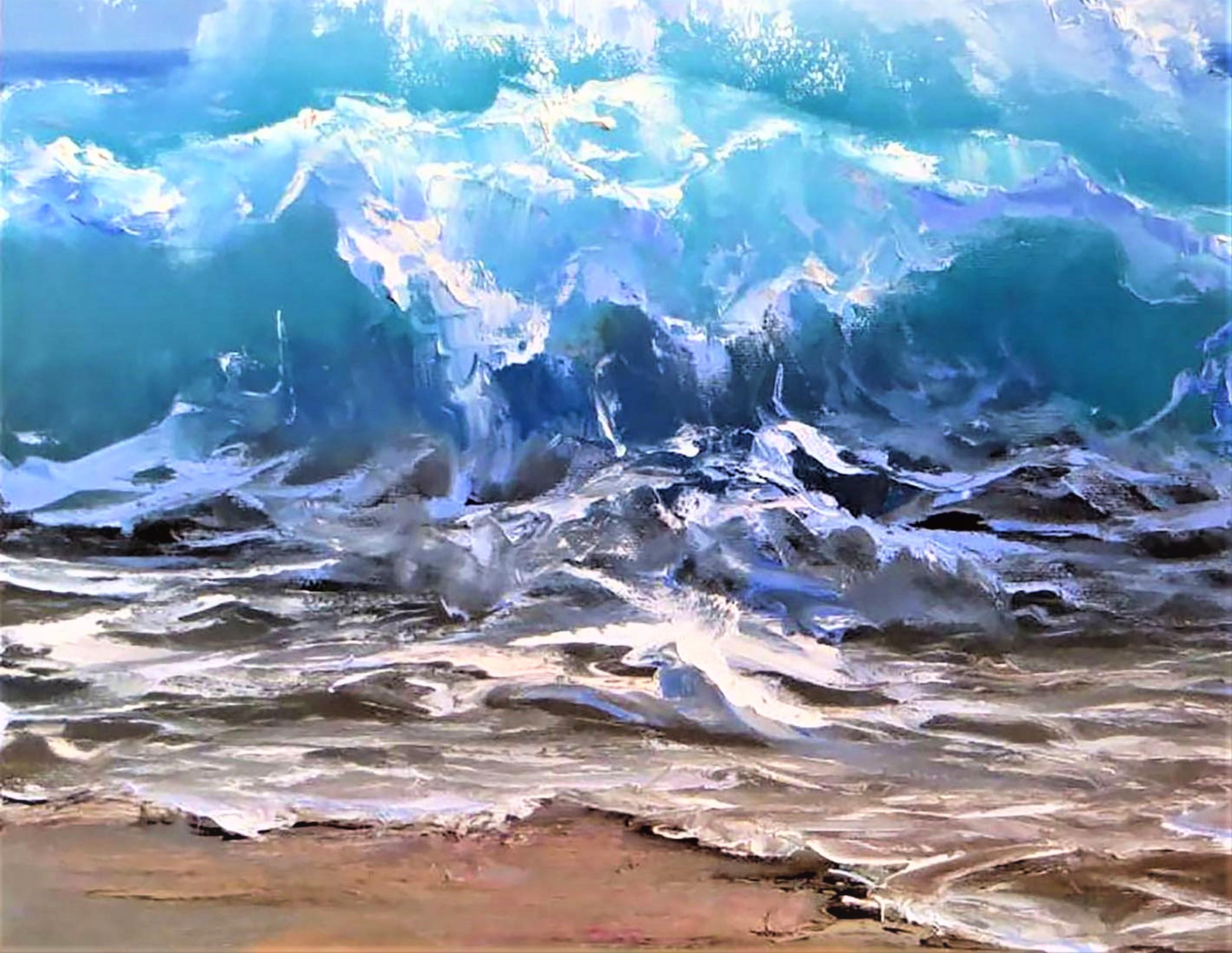 Schaumstoffwelle 50X70 Öl auf Leinwand (Expressionismus), Painting, von Elena Lukina