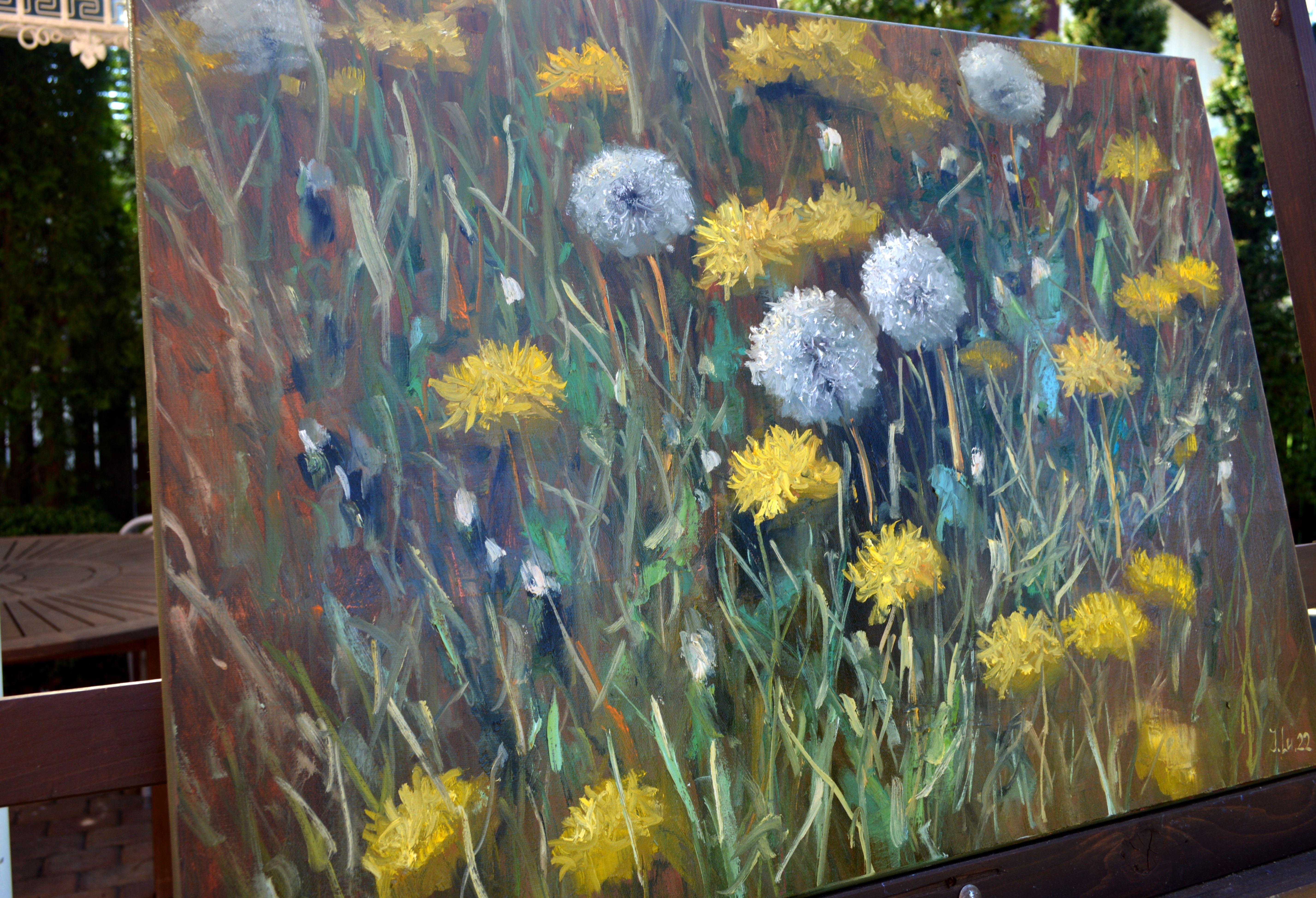 In creating this piece, I reveled in the play of light and shadow amongst the vibrant dandelions and ethereal seed heads, capturing nature's fleeting beauty. With each brushstroke, I aimed to invoke the wildness and delicacy of these spirited