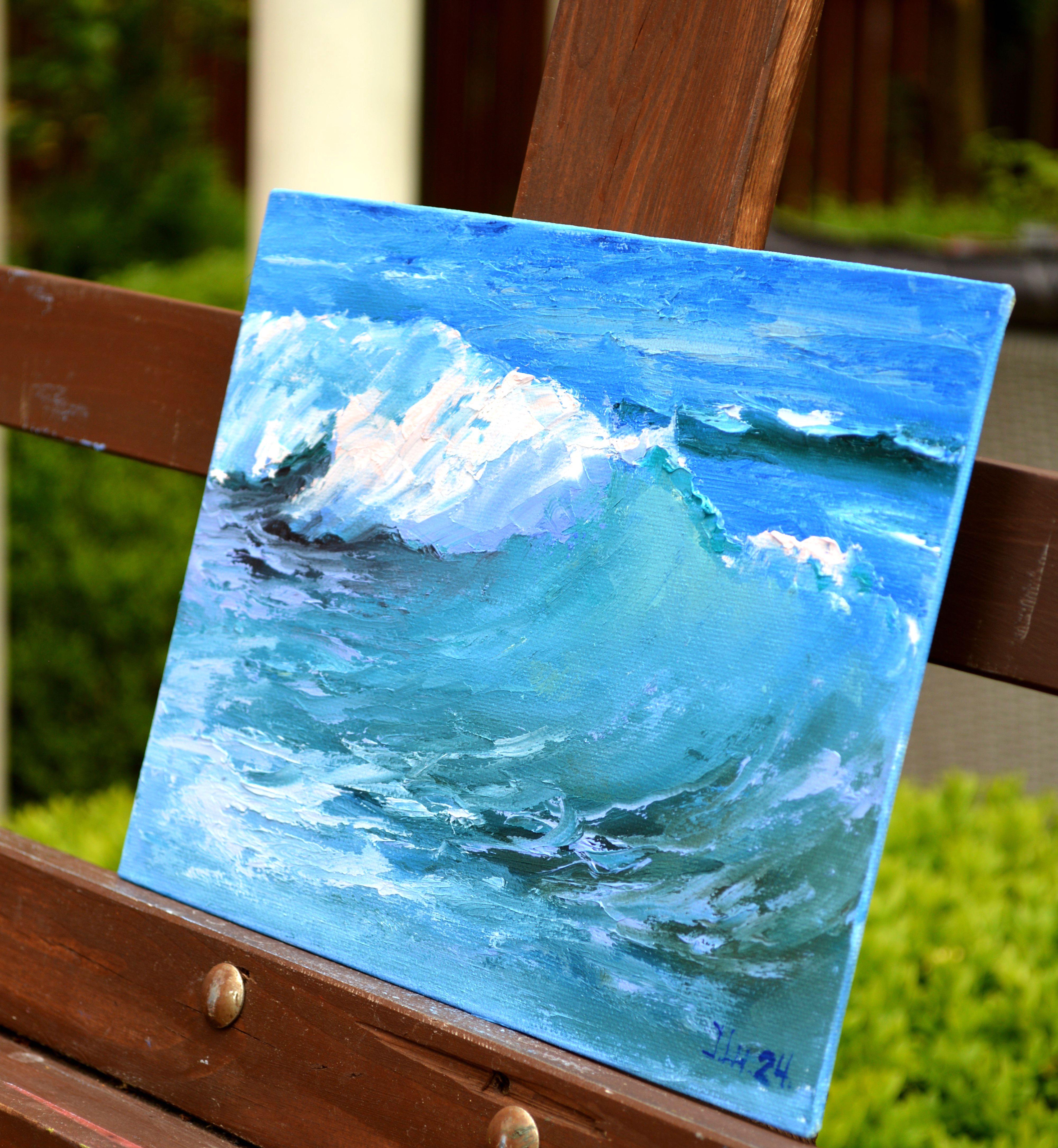 Fragmento de una ola de mar - Landscape Painting Azul de Elena Lukina