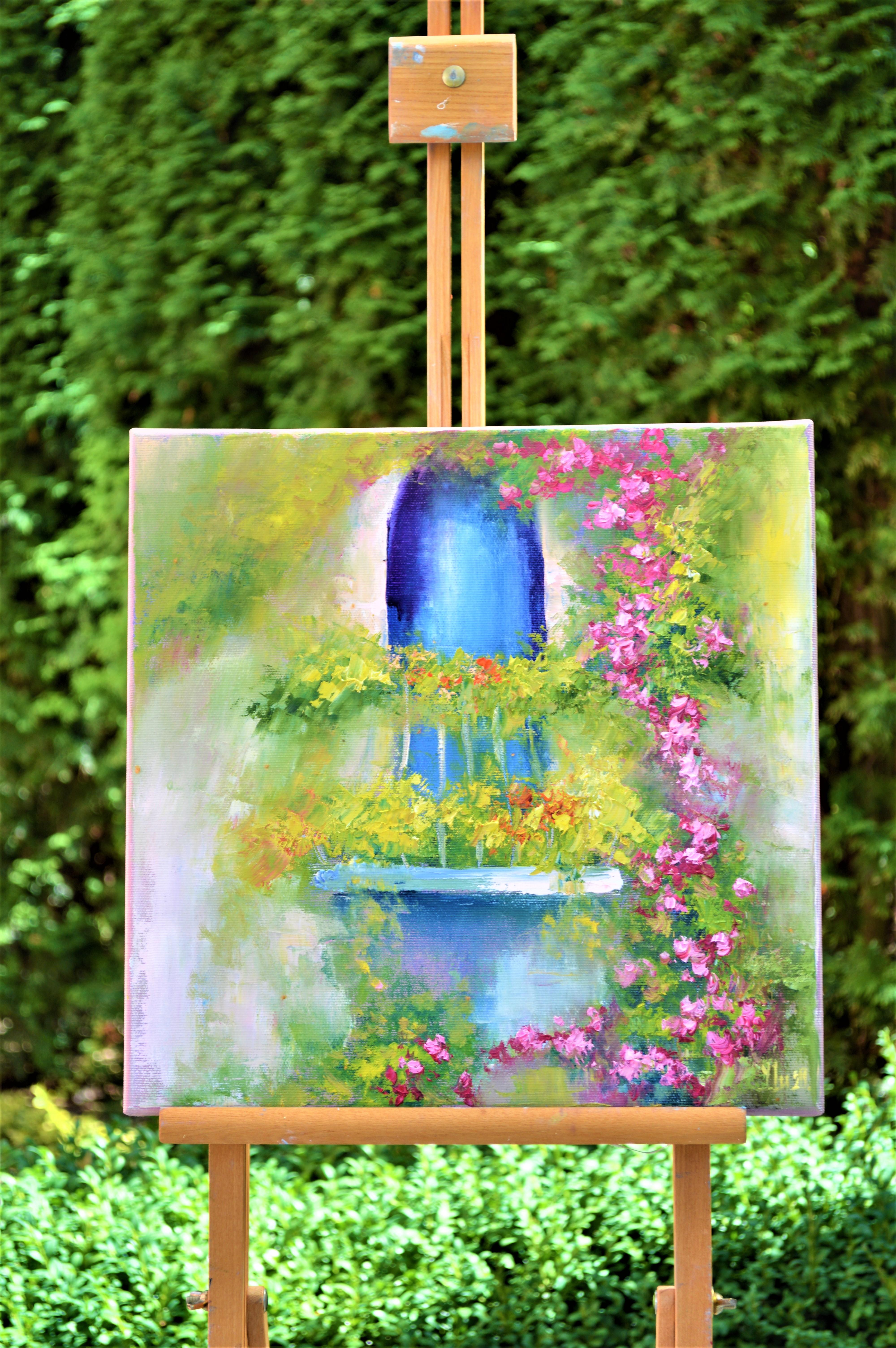 French balcony with flowers - Painting by Elena Lukina