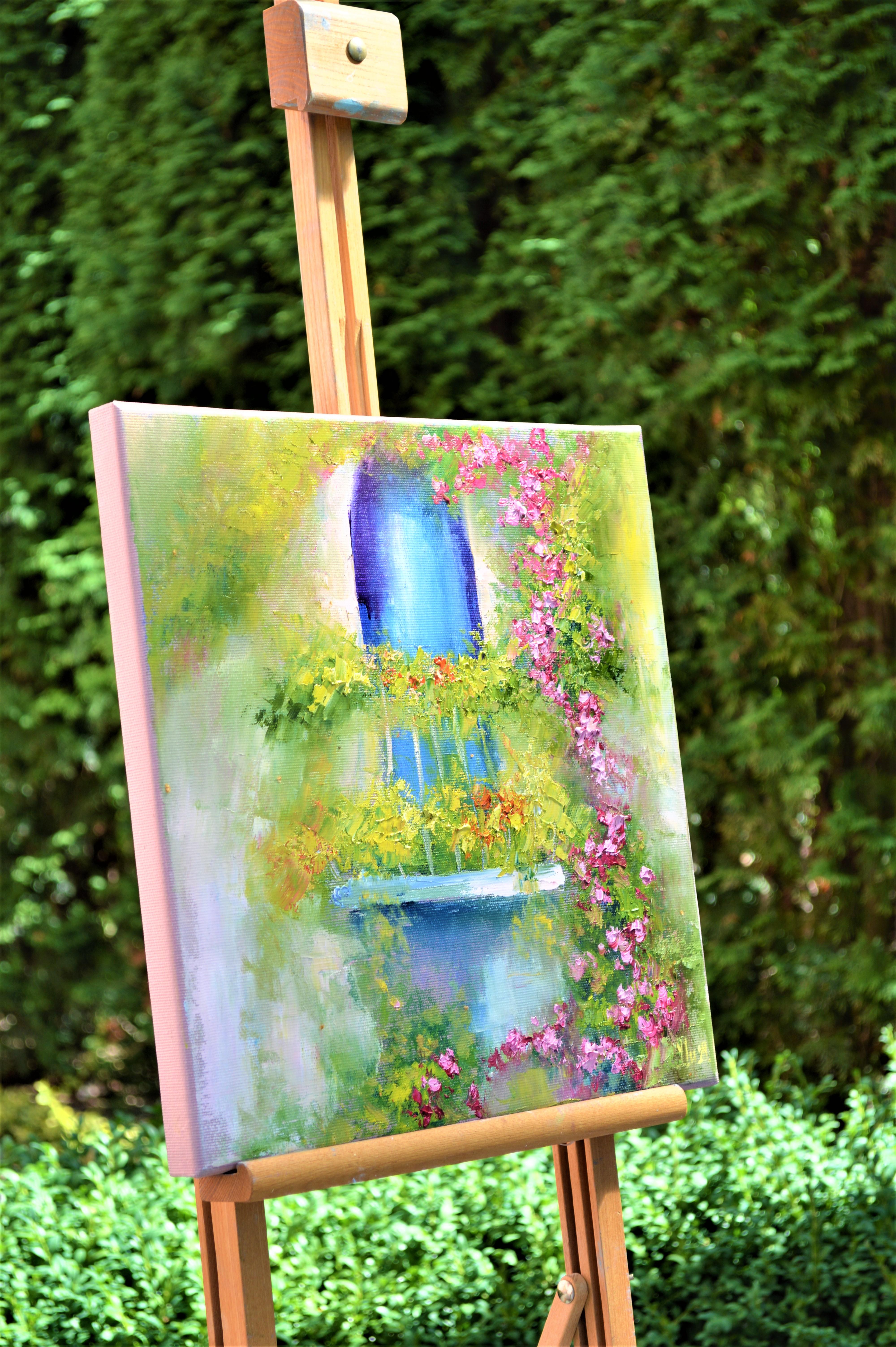 French balcony with flowers - Expressionist Painting by Elena Lukina