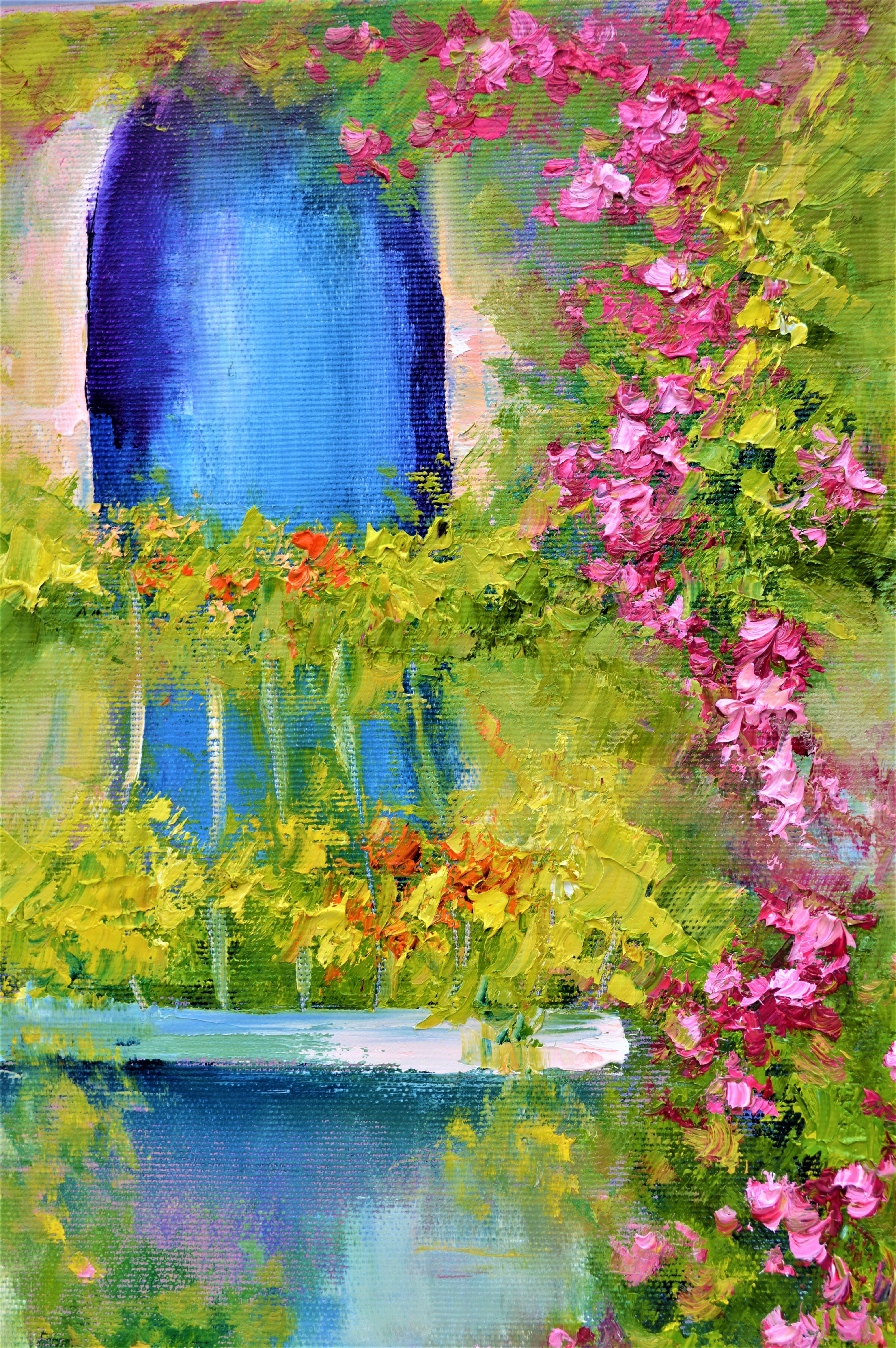 In this piece, I've endeavored to capture the essence of a serene, sun-kissed balcony, embraced by flowers in exuberant bloom. I applied rich oils to foreground the lively textures and colors, with expressive brushstrokes infusing life into every