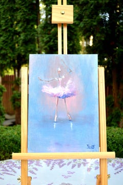 Drôle de ballerine rose. Impasto original Peinture à l'huile miniature.