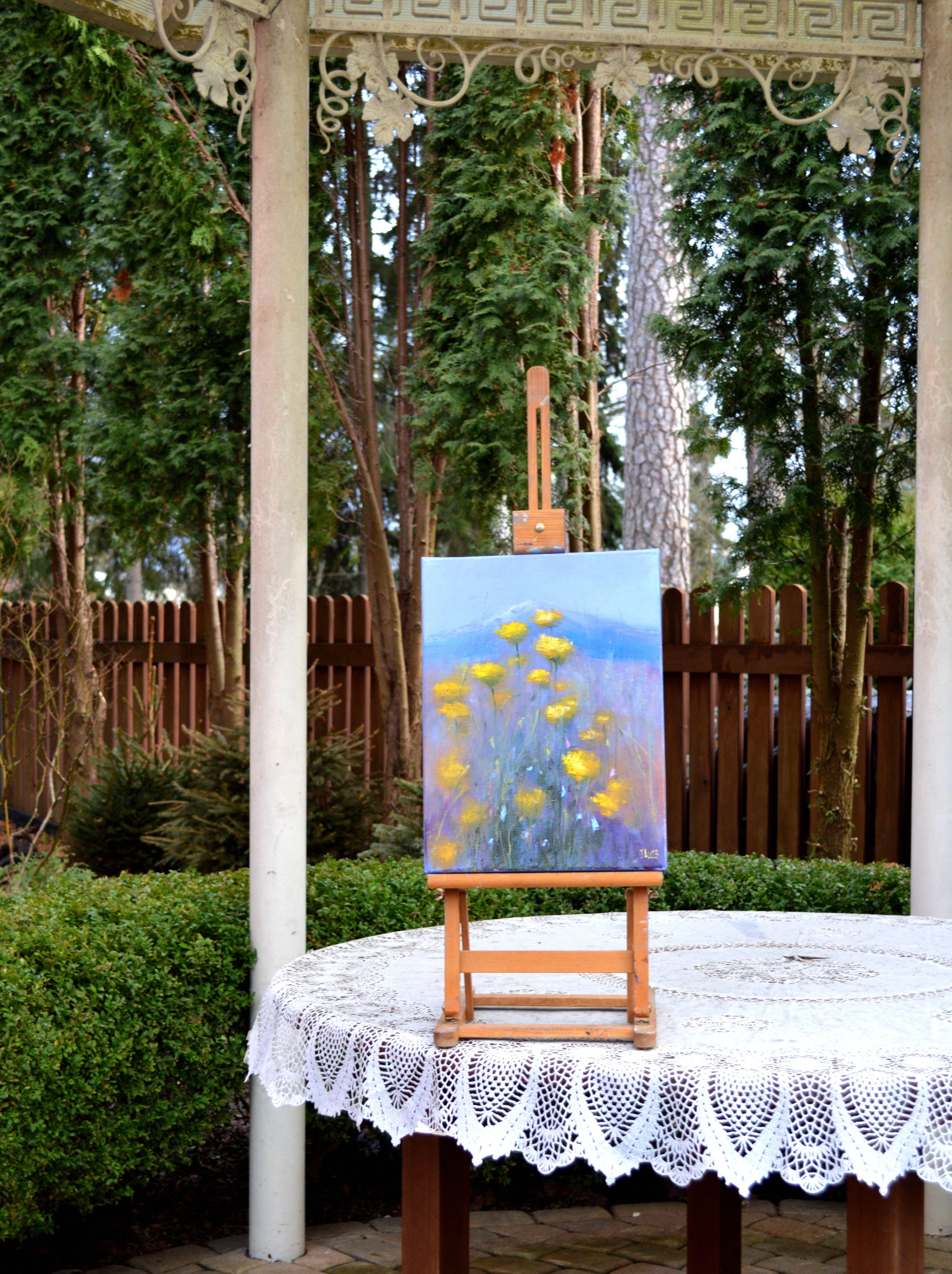 Gentle Mountain meadow (Expressionismus), Painting, von Elena Lukina