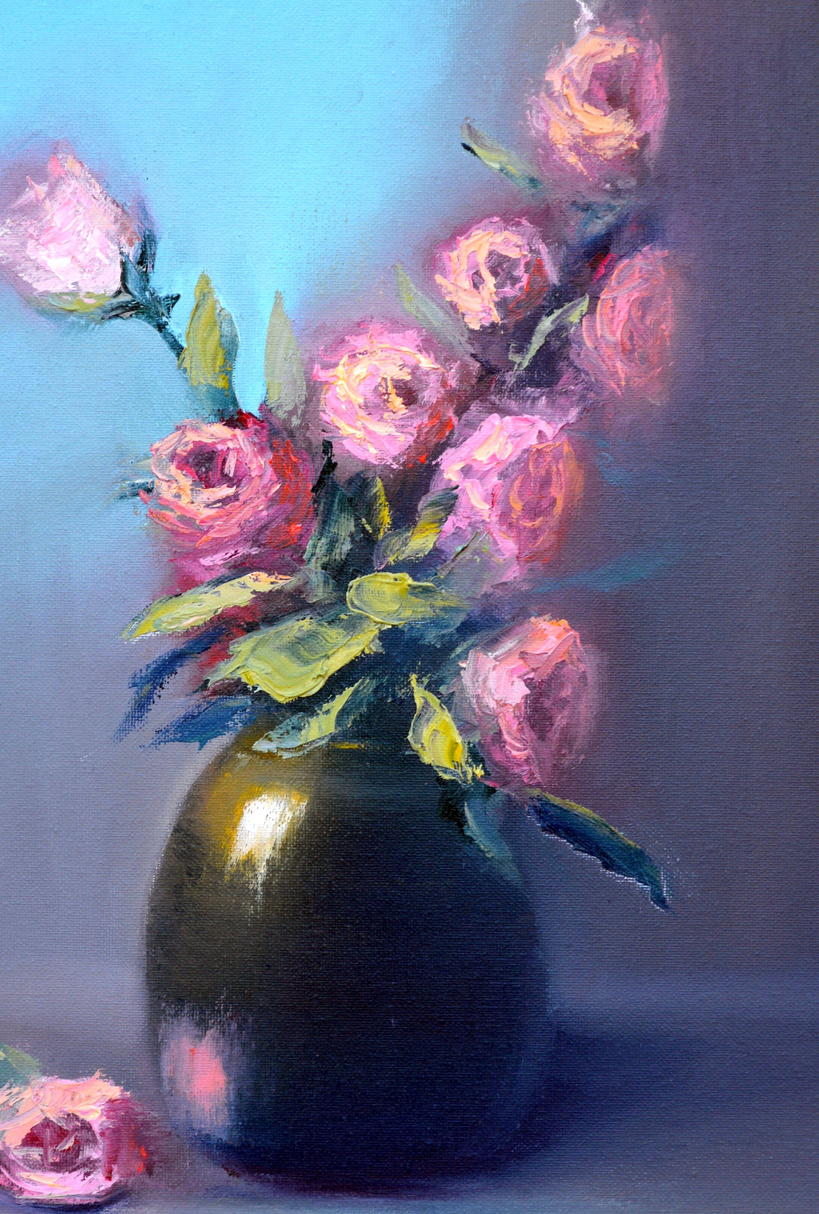 Gentle roses  50X40 oil painting. Valentine’s Day gifts art - Painting by Elena Lukina