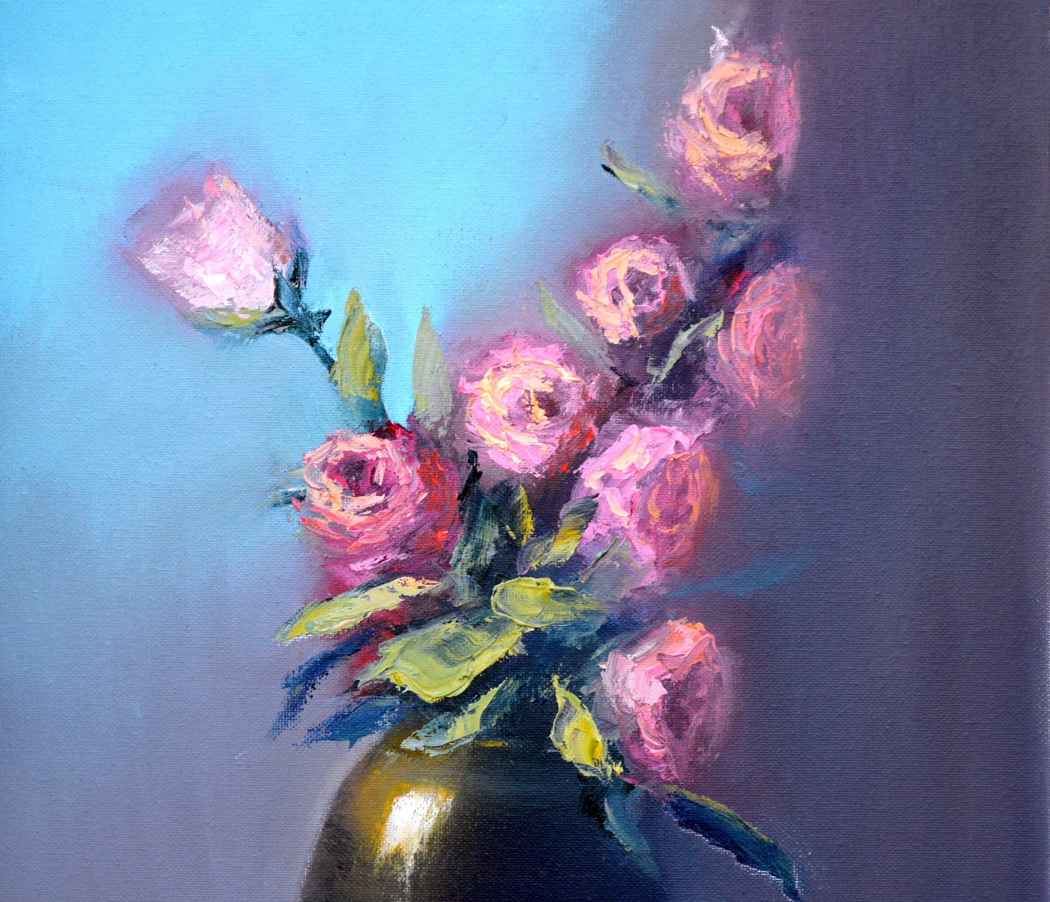 Rosas suaves  Pintura al óleo de 50X40. - Painting Expresionista de Elena Lukina