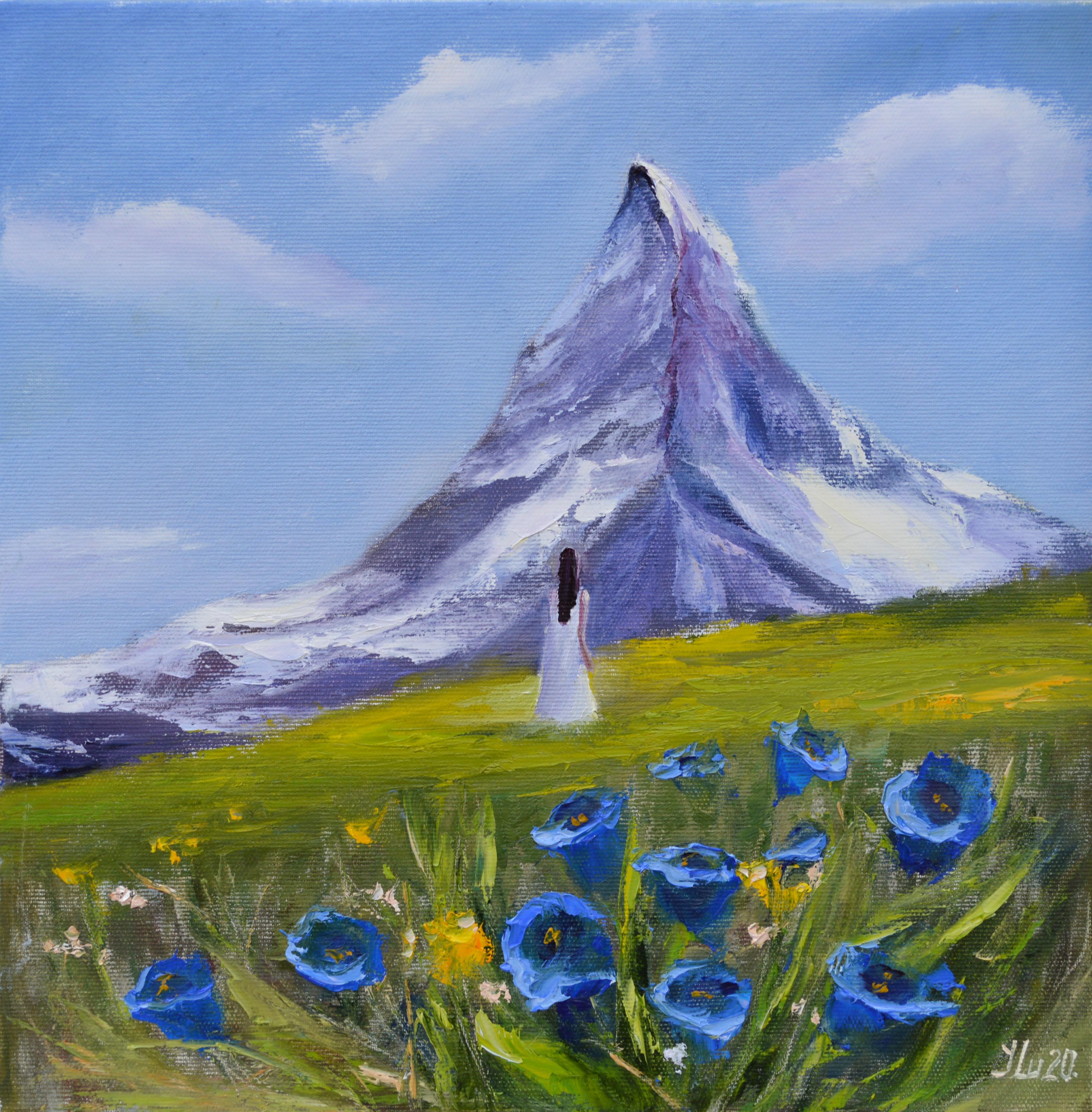 Elena Lukina Landscape Painting - Gift Art "Аlpine bells" 35X35
