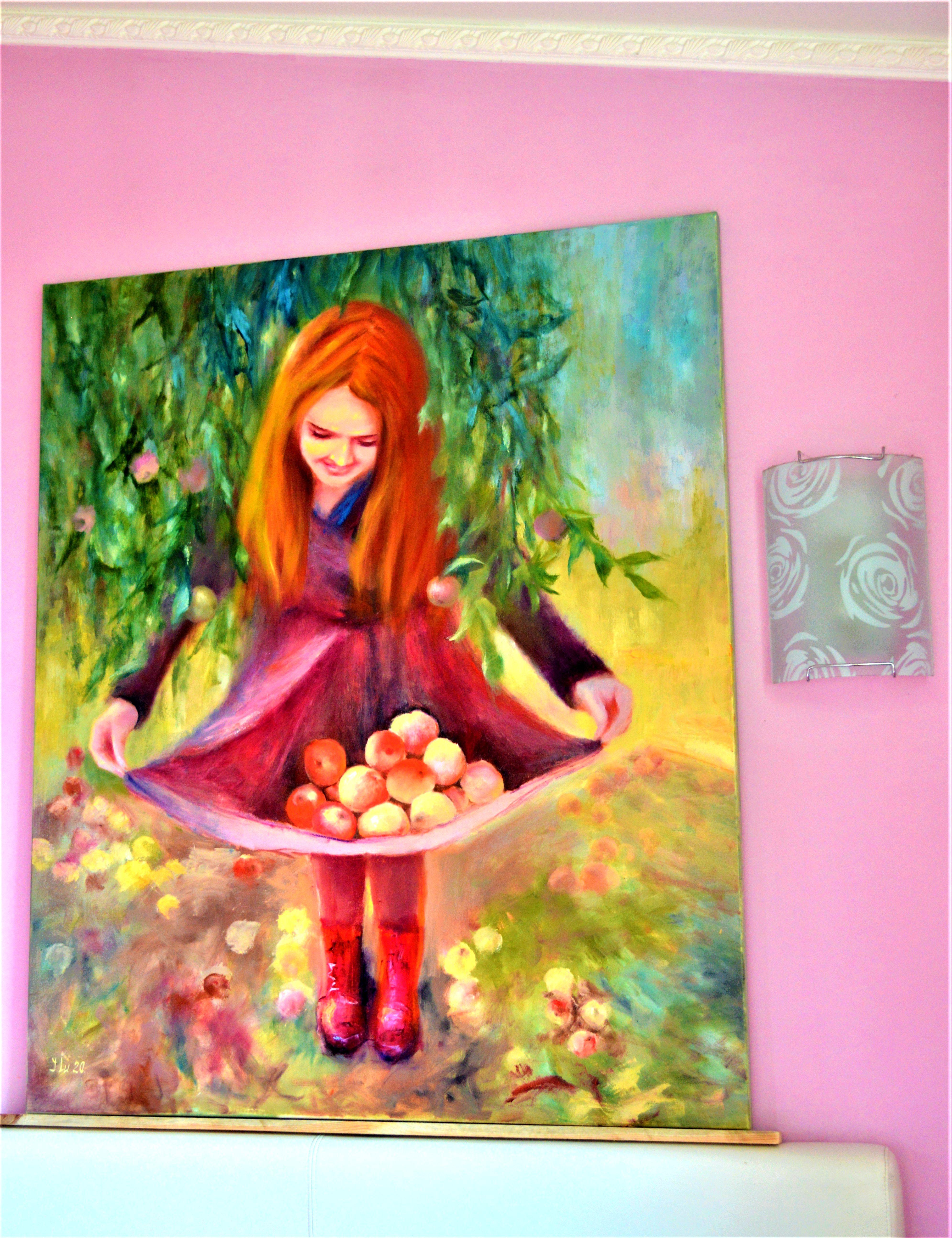 Mädchen mit Äpfeln (Expressionismus), Painting, von Elena Lukina